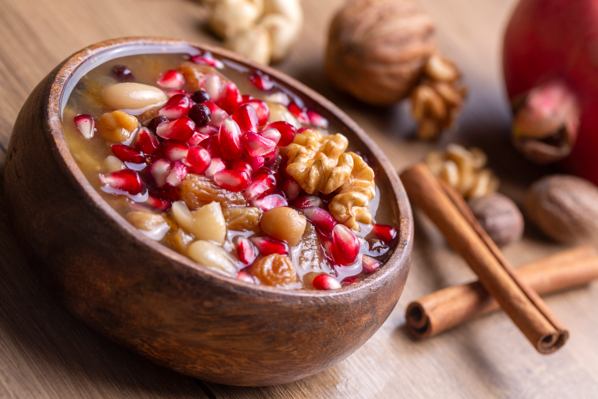 Nutty Iranian Fesenjan with Walnuts and Pomegranate — Main Course served and photographed from above