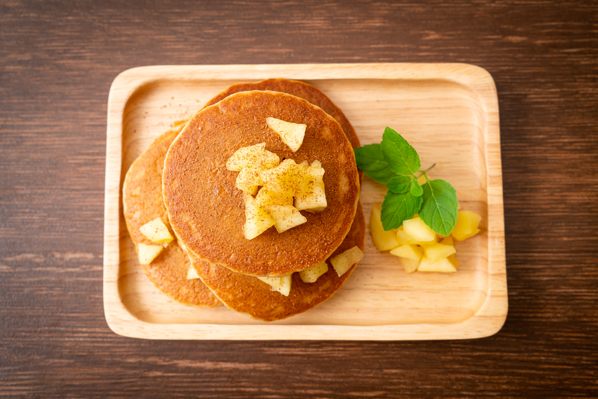 Nutty Malaysian Peanut Butter Pineapple Pancakes — Breakfast served and photographed from above