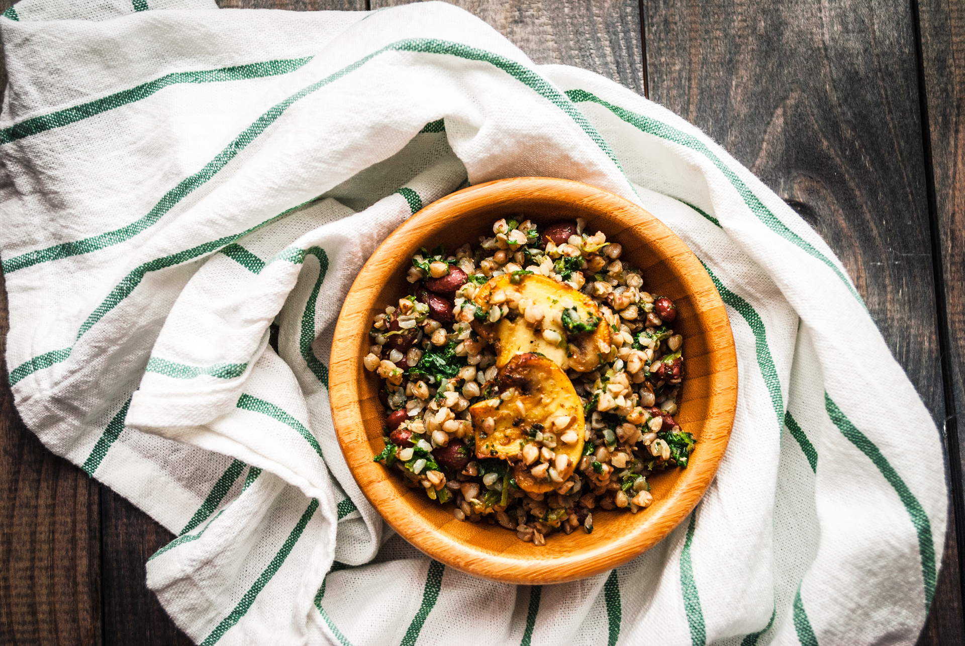 Nutty Peruvian Quinoa Stew with Andean Herbs — Soup served and photographed from above