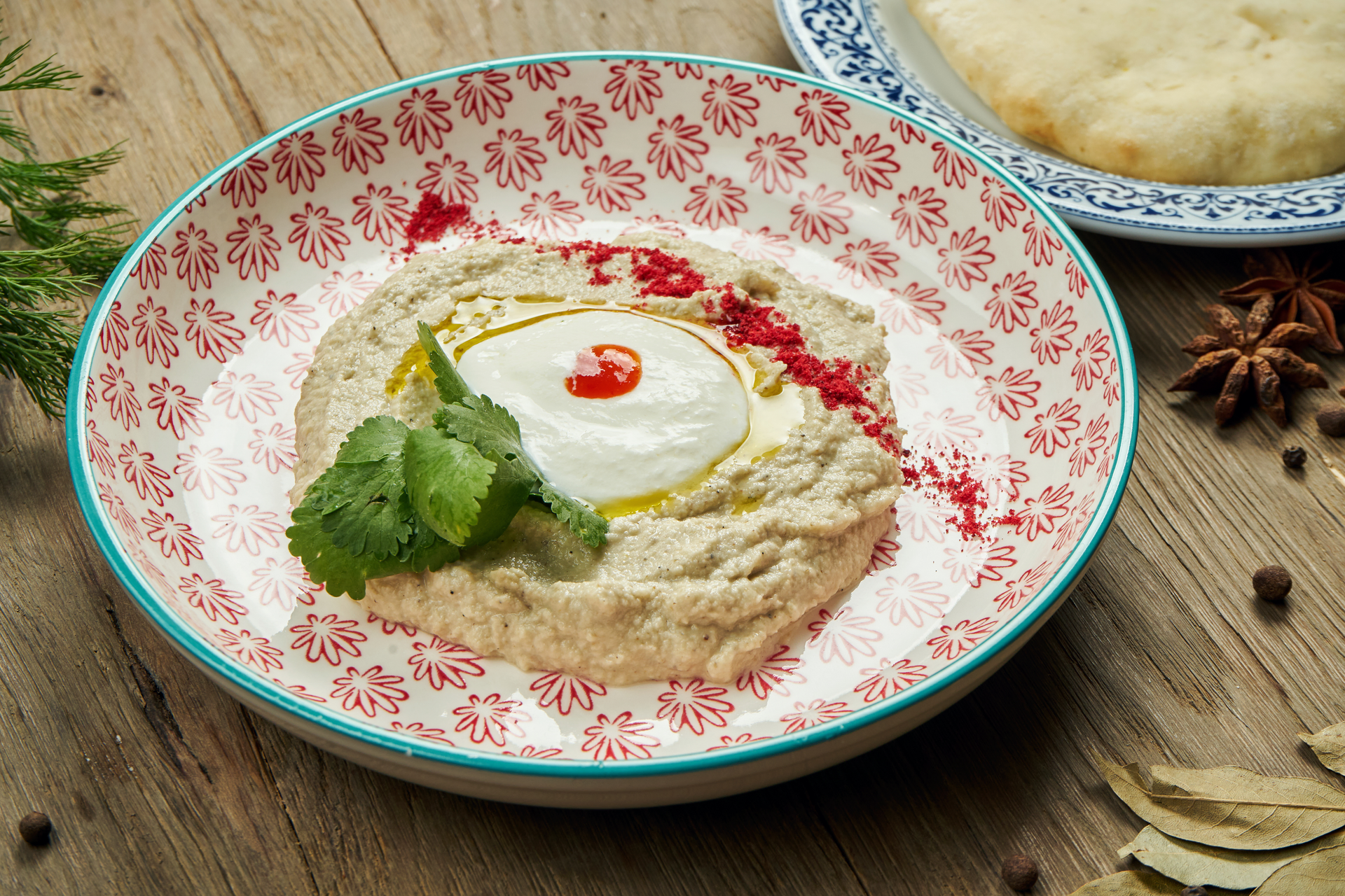 Palestinian Maqluba with Eggplant and Yogurt Sauce — Main Course served and photographed from above