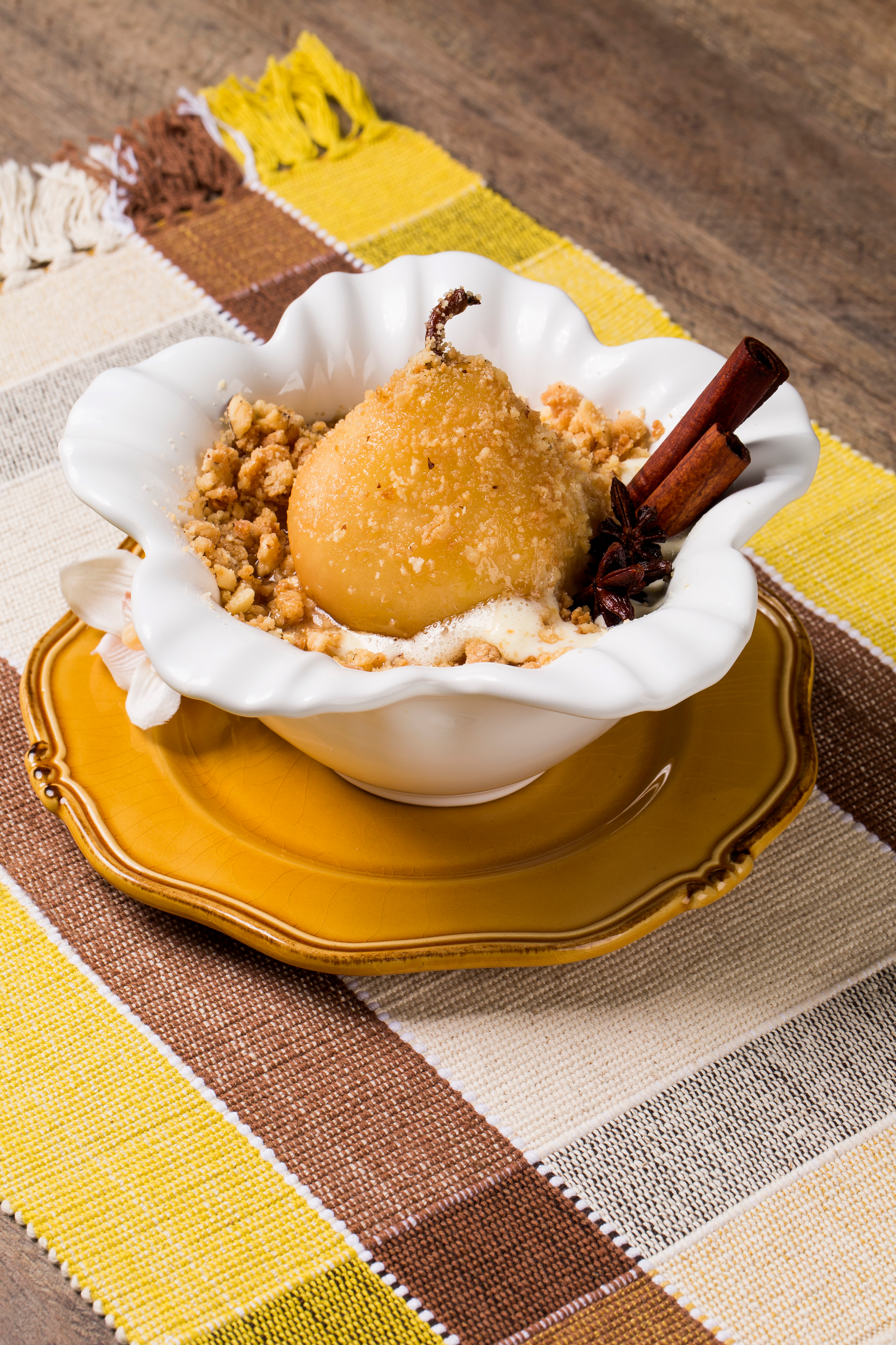 Overhead flat-lay of all ingredients for Peruvian Lucuma Ice Cream with Maca and Caramel Swirl laid out on a kitchen surface.