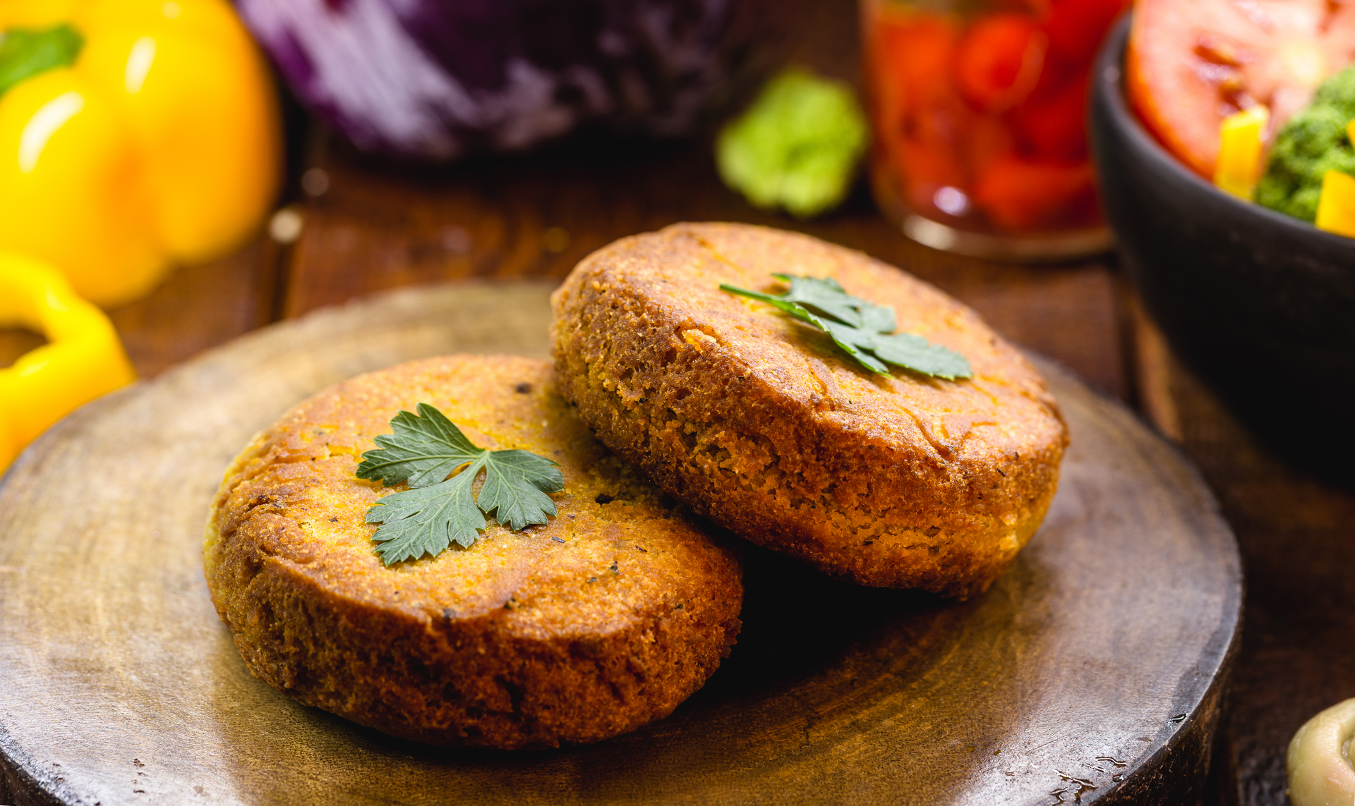 Overhead flat-lay of all ingredients for Peruvian Sweet Potato and Quinoa Cake with Grilled Chili laid out on a kitchen surface.