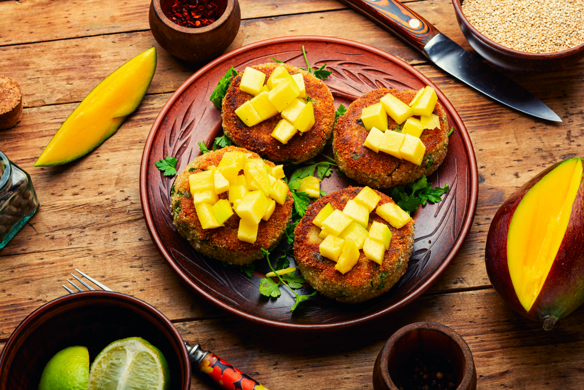 Peruvian Sweet Potato and Quinoa Cake with Grilled Chili