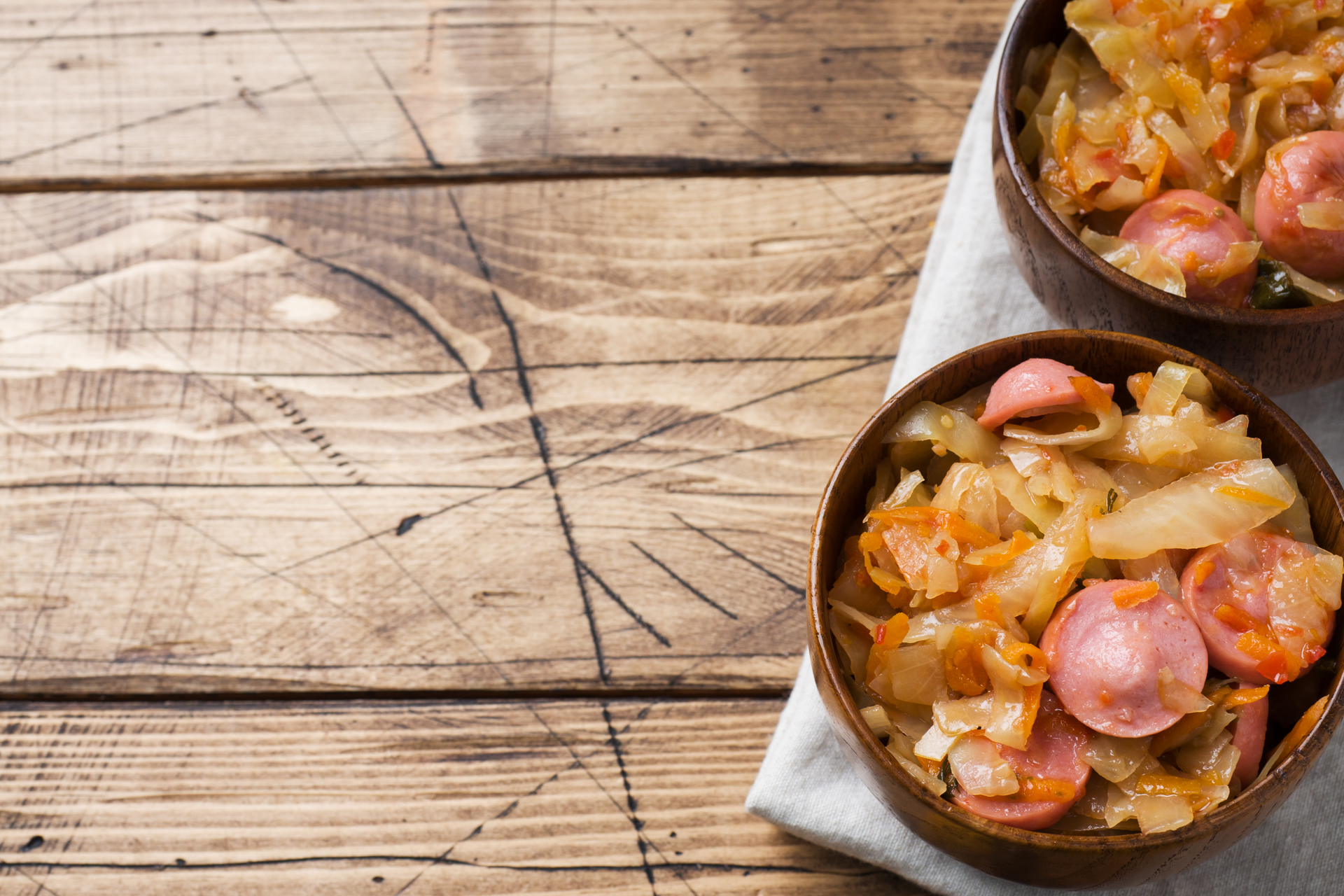 Polish Bigos with Sauerkraut and Sausage — Main Course served and photographed from above