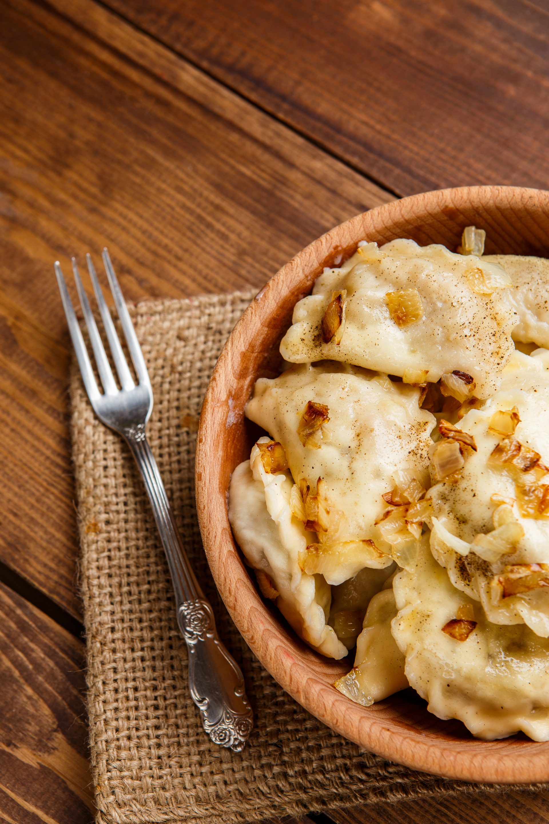 Polish Pierogi with Potato and Cheese Filling — Main Course served and photographed from above