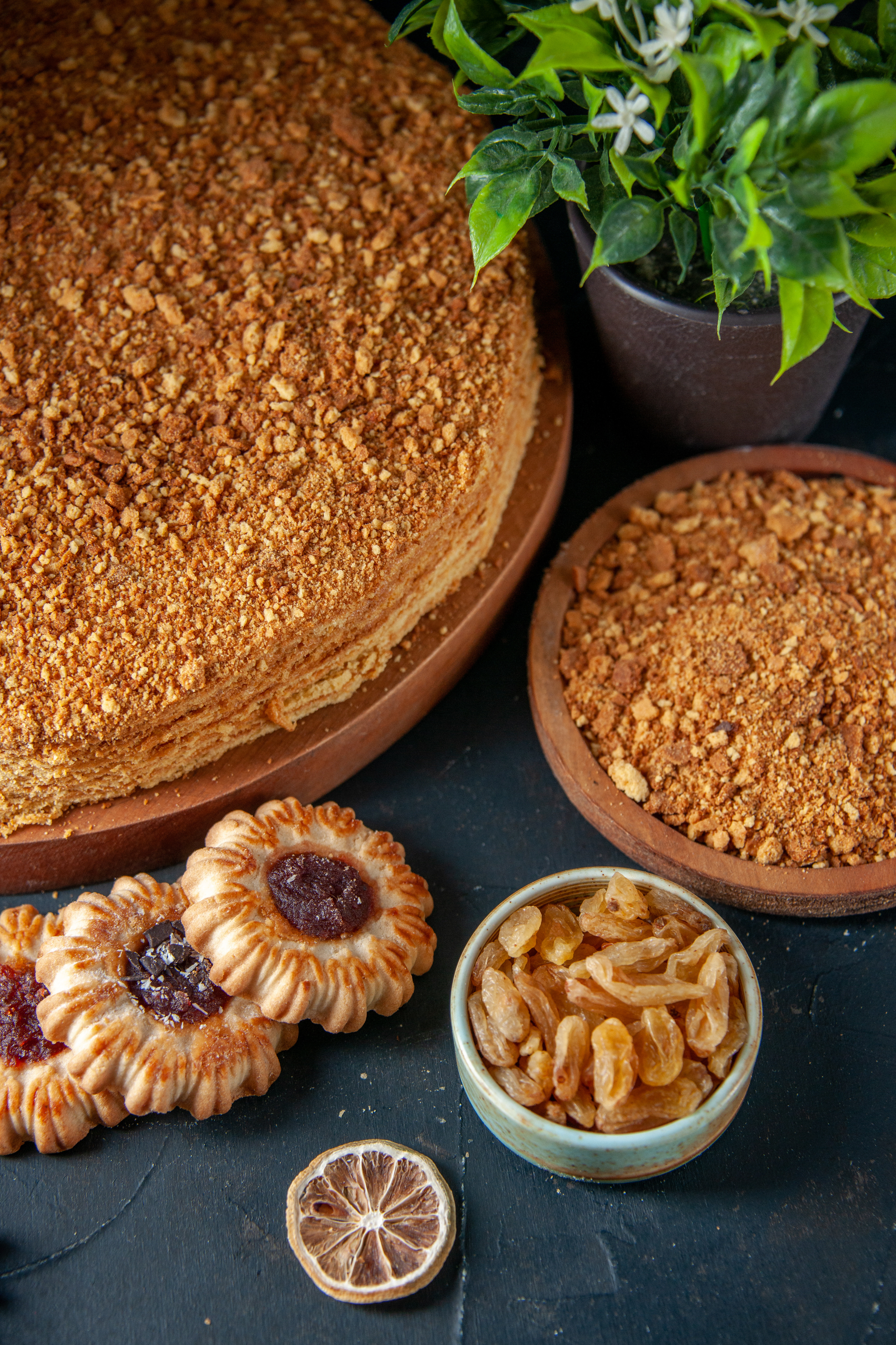 Rich Dutch Speculaas Tart with Almond Paste and Ginger Crust — Dessert served and photographed from above