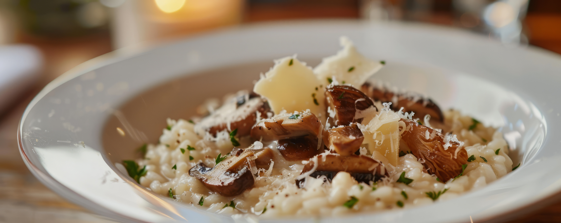 Rich Italian Porcini and Truffle Oil Risotto — Main Course served and photographed from above