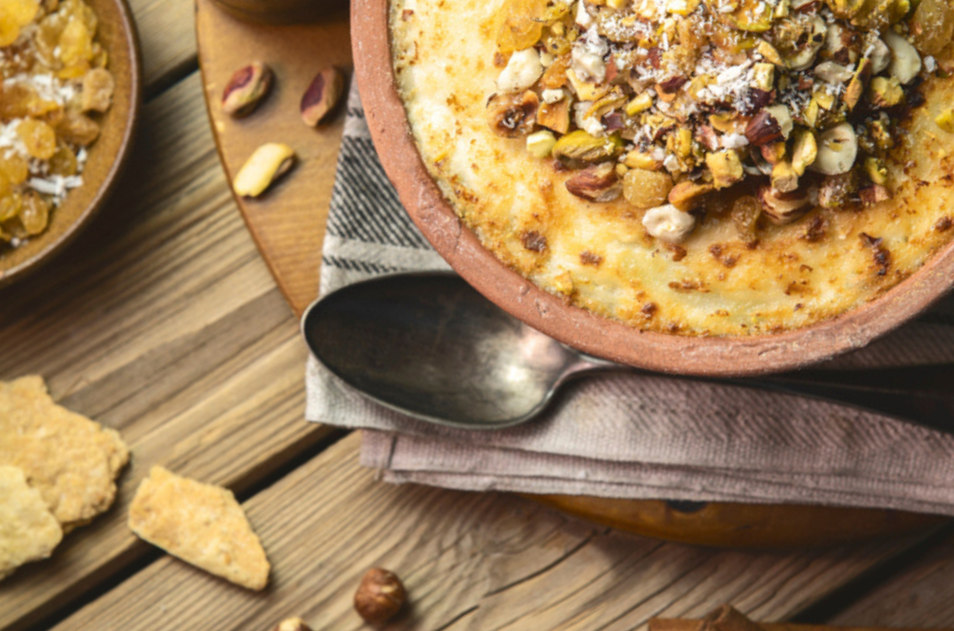 Rich Moroccan Chicken Bastilla with Almond and Cinnamon — Main Course served and photographed from above