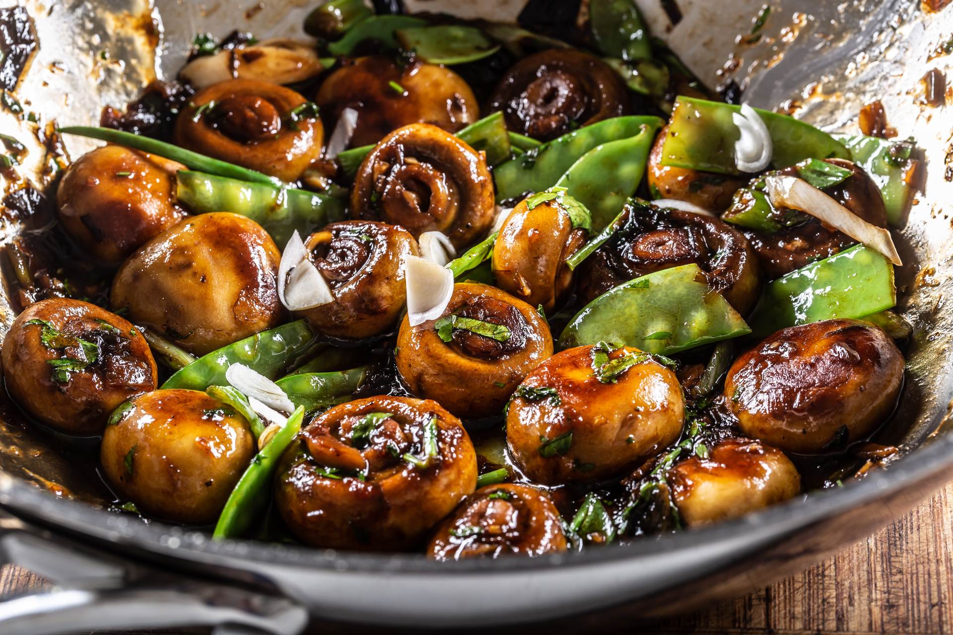 Overhead flat-lay of all ingredients for Roasted Peruvian Amazonian Fungi with Aji Panca Drizzle laid out on a kitchen surface.