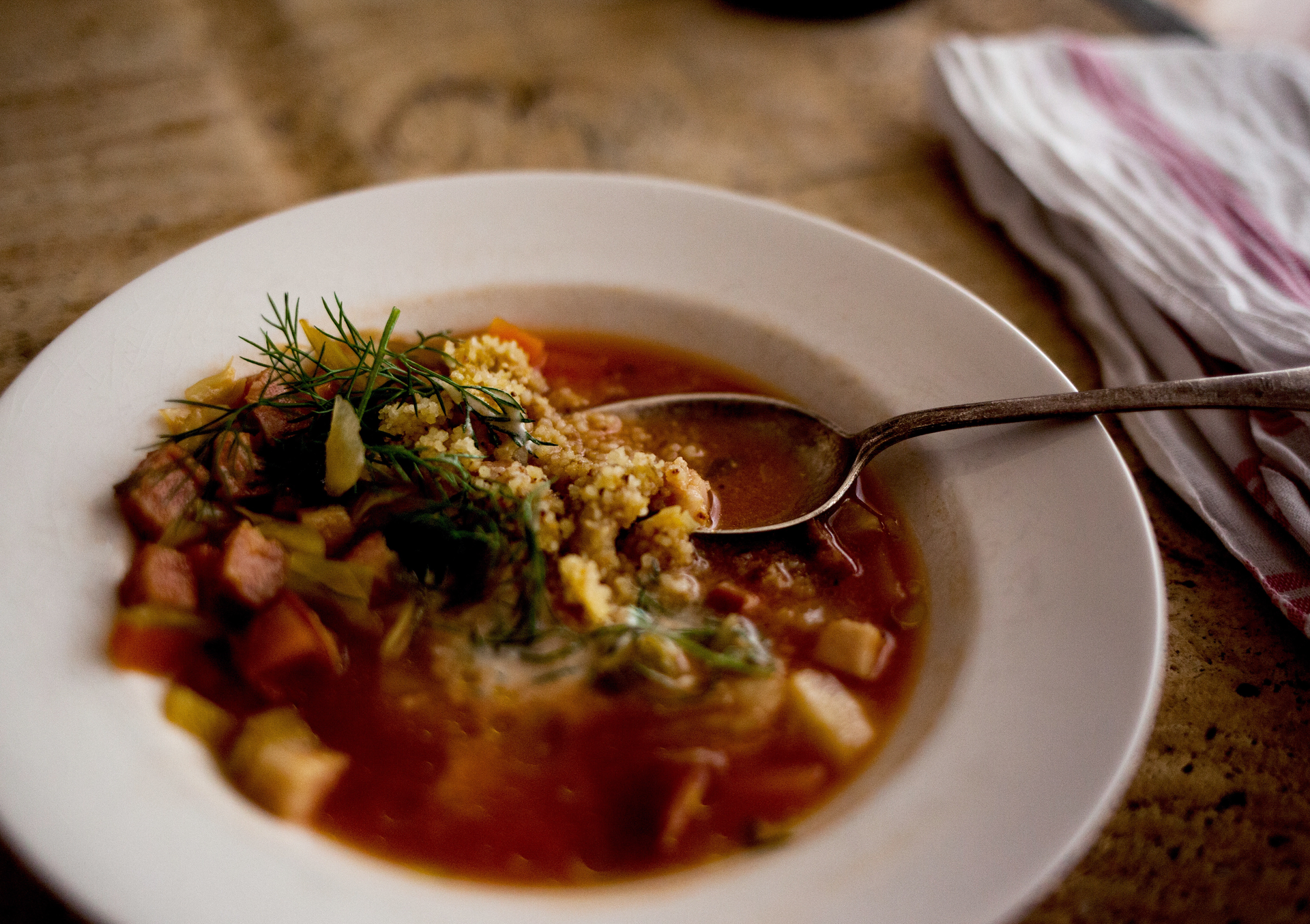 Rustic Estonian Mulgikapsad with Barley and Pork Stew — Main Course served and photographed from above