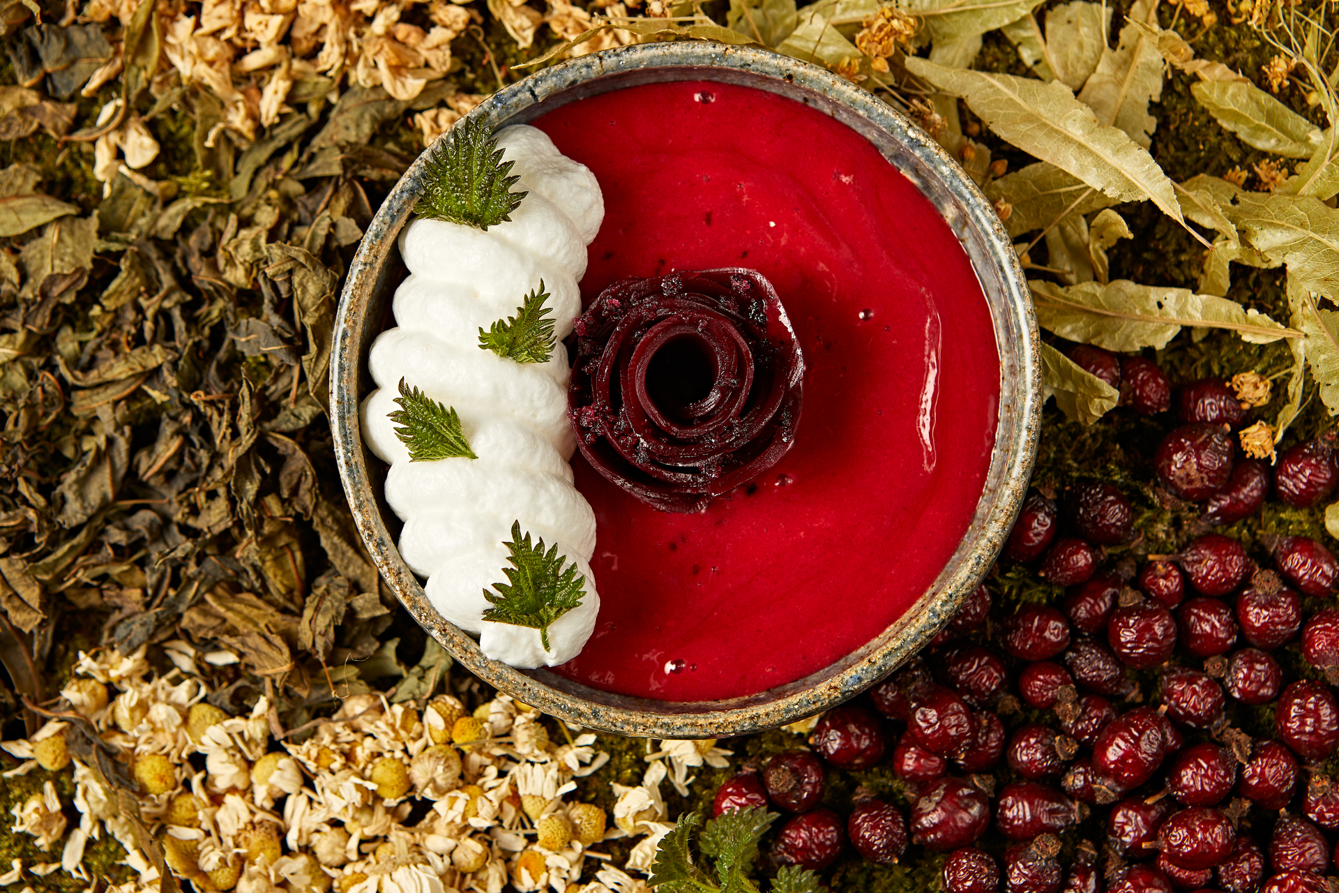 Overhead flat-lay of all ingredients for Saffron-Infused Icelandic Skyr with Lingonberry Compote laid out on a kitchen surface.