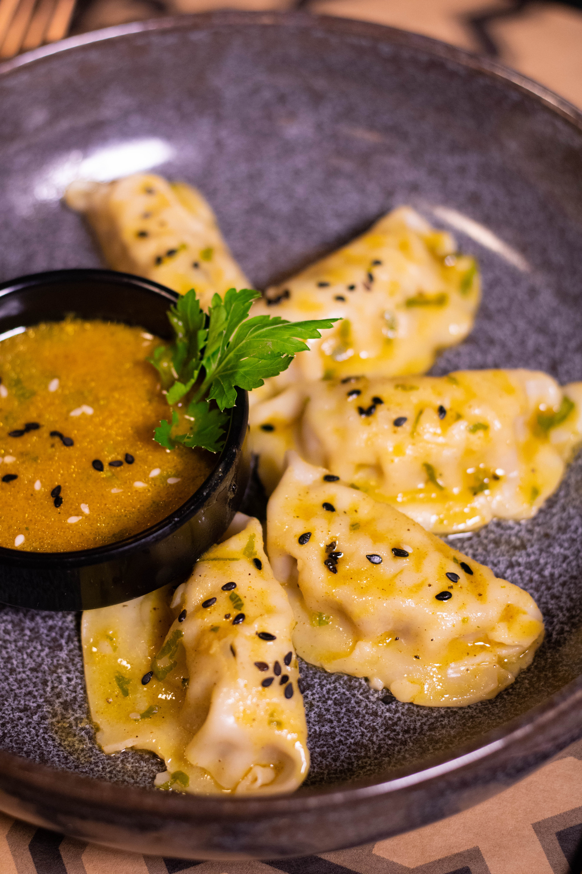Saffron-Infused Tibetan Momos with Yak Cheese