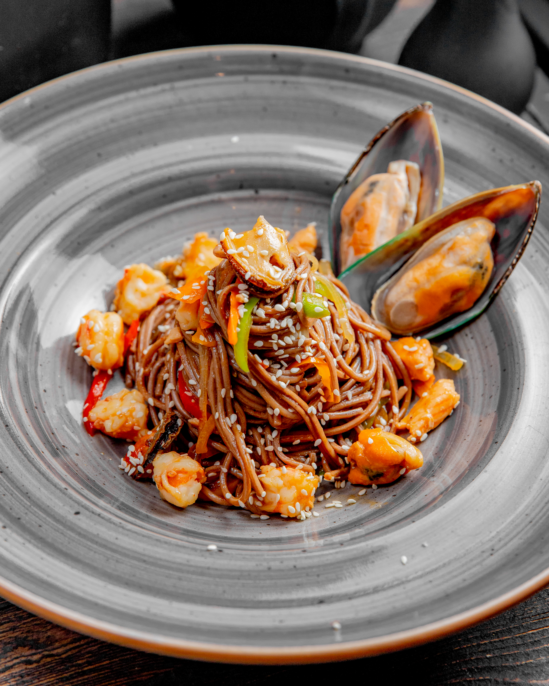 Saffron-Scented Catalan Fideuà with Seafood and Aioli — Main Course served and photographed from above