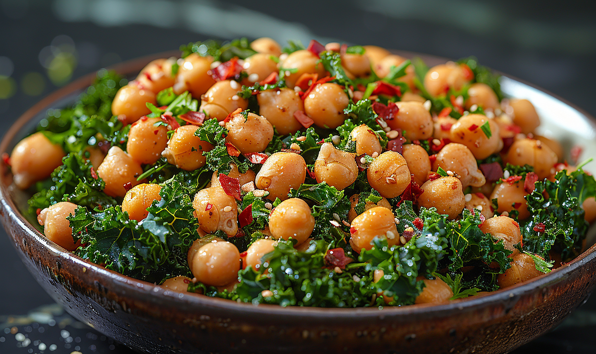 Savory Andalusian Espinacas con Garbanzos with Paprika Oil Drizzle — Main Course served and photographed from above