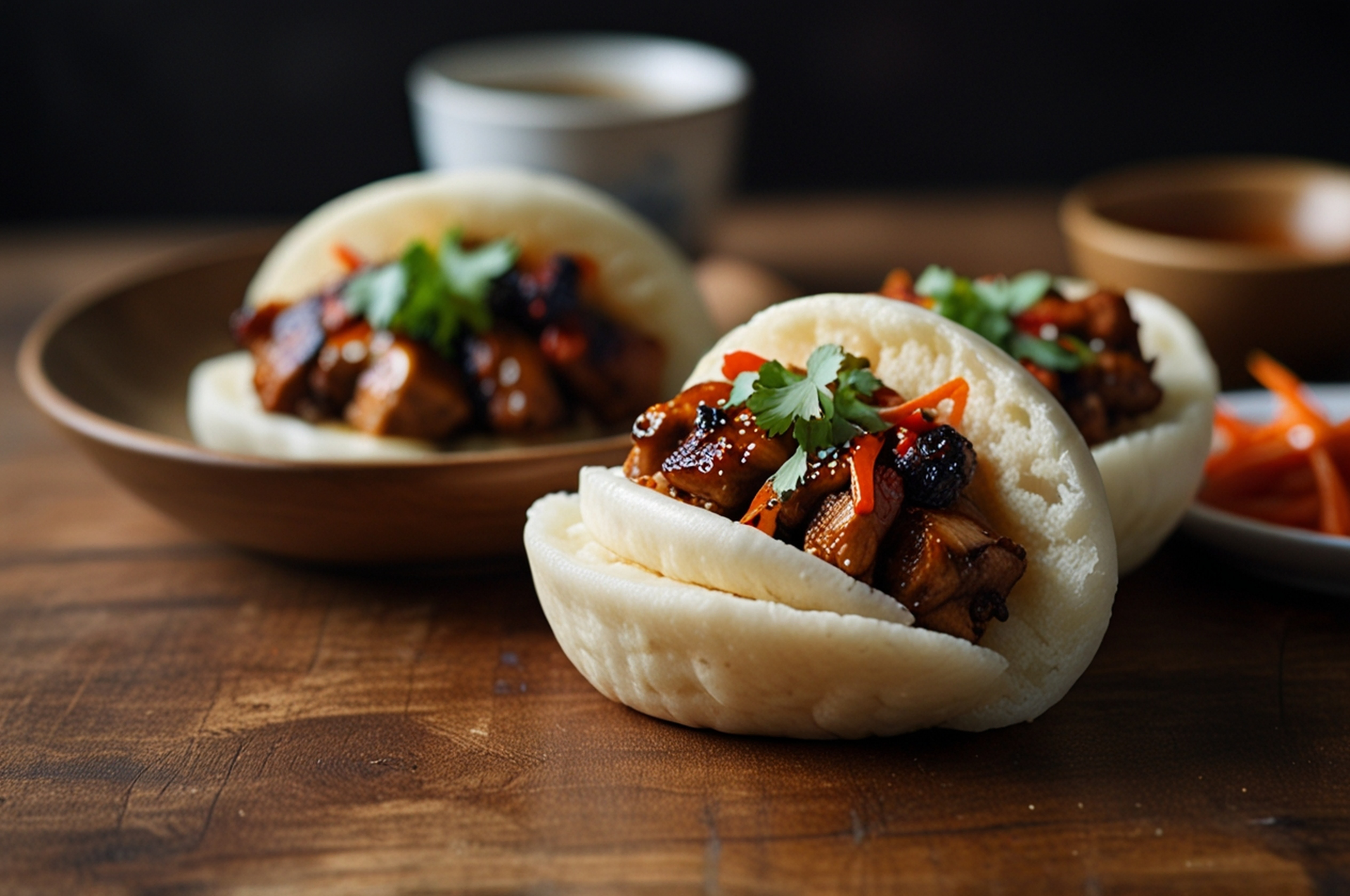 Overhead flat-lay of all ingredients for Savory Chinese Bao Buns with Braised Pork Belly laid out on a kitchen surface.