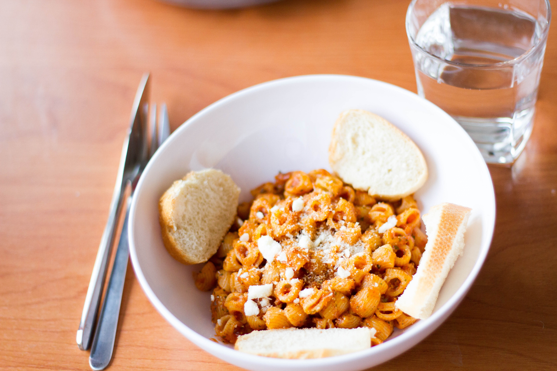 Savory Greek Fasolada with Garlic Bread Crumbles — Soup served and photographed from above