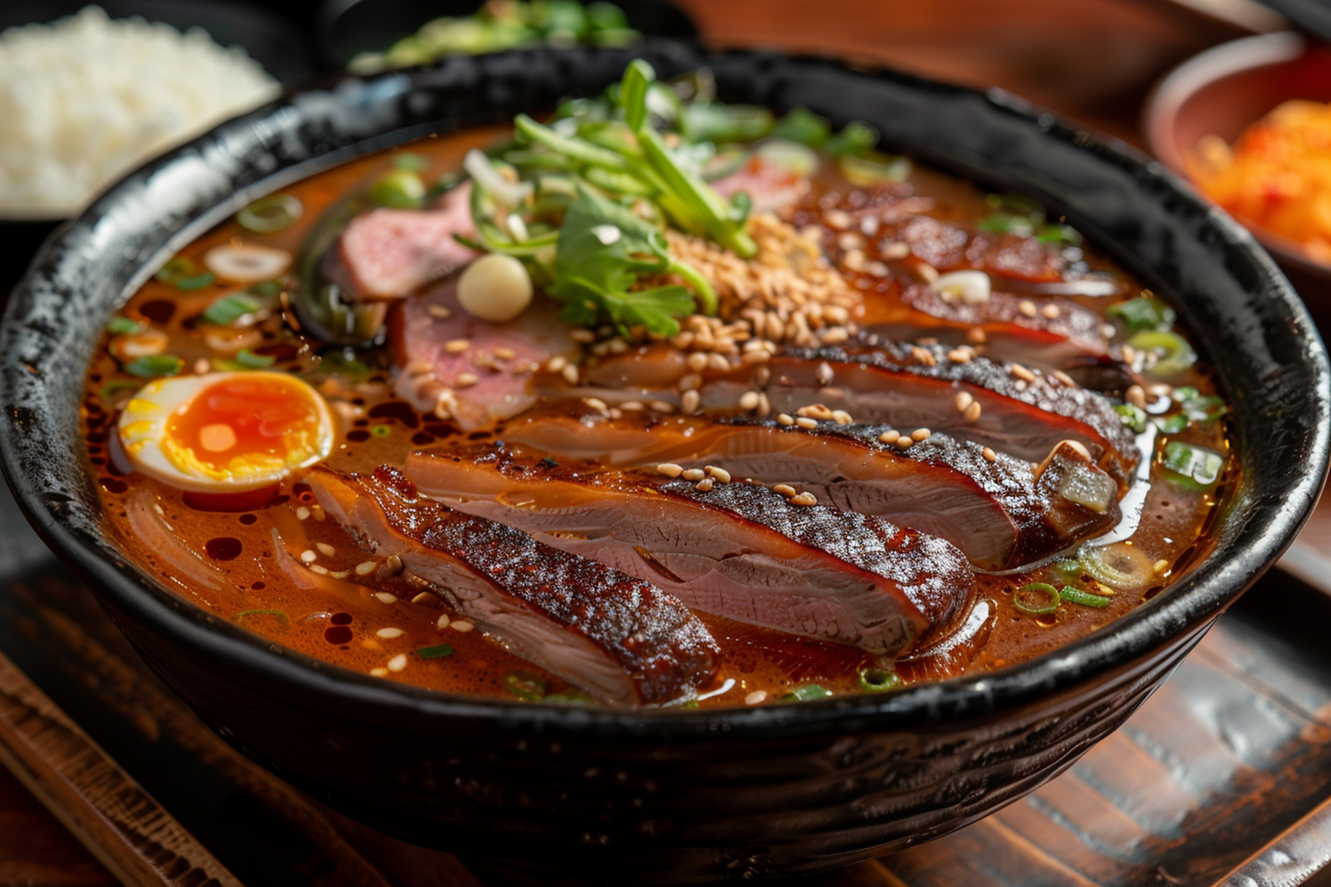 Overhead flat-lay of all ingredients for Savory Japanese Niku Jaga Stew laid out on a kitchen surface.