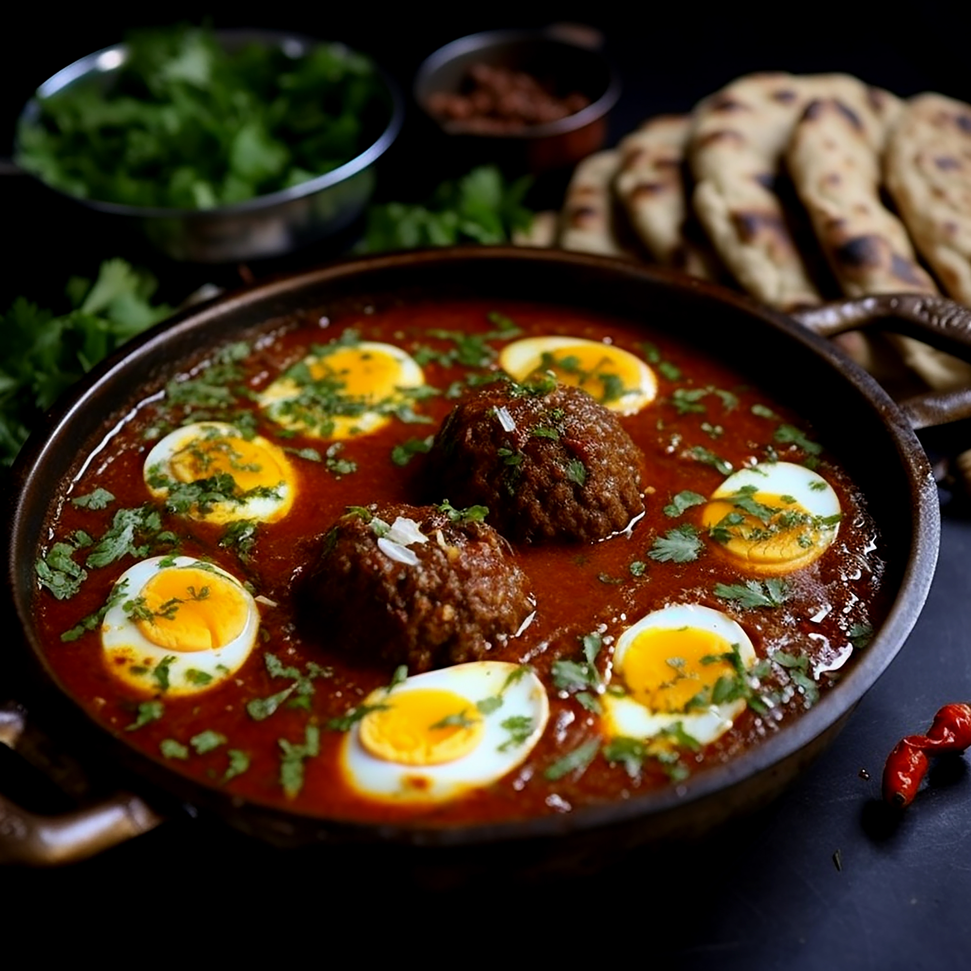 Overhead flat-lay of all ingredients for Scrumptious Tunisian Lamb Ojja with Harissa Peppers laid out on a kitchen surface.