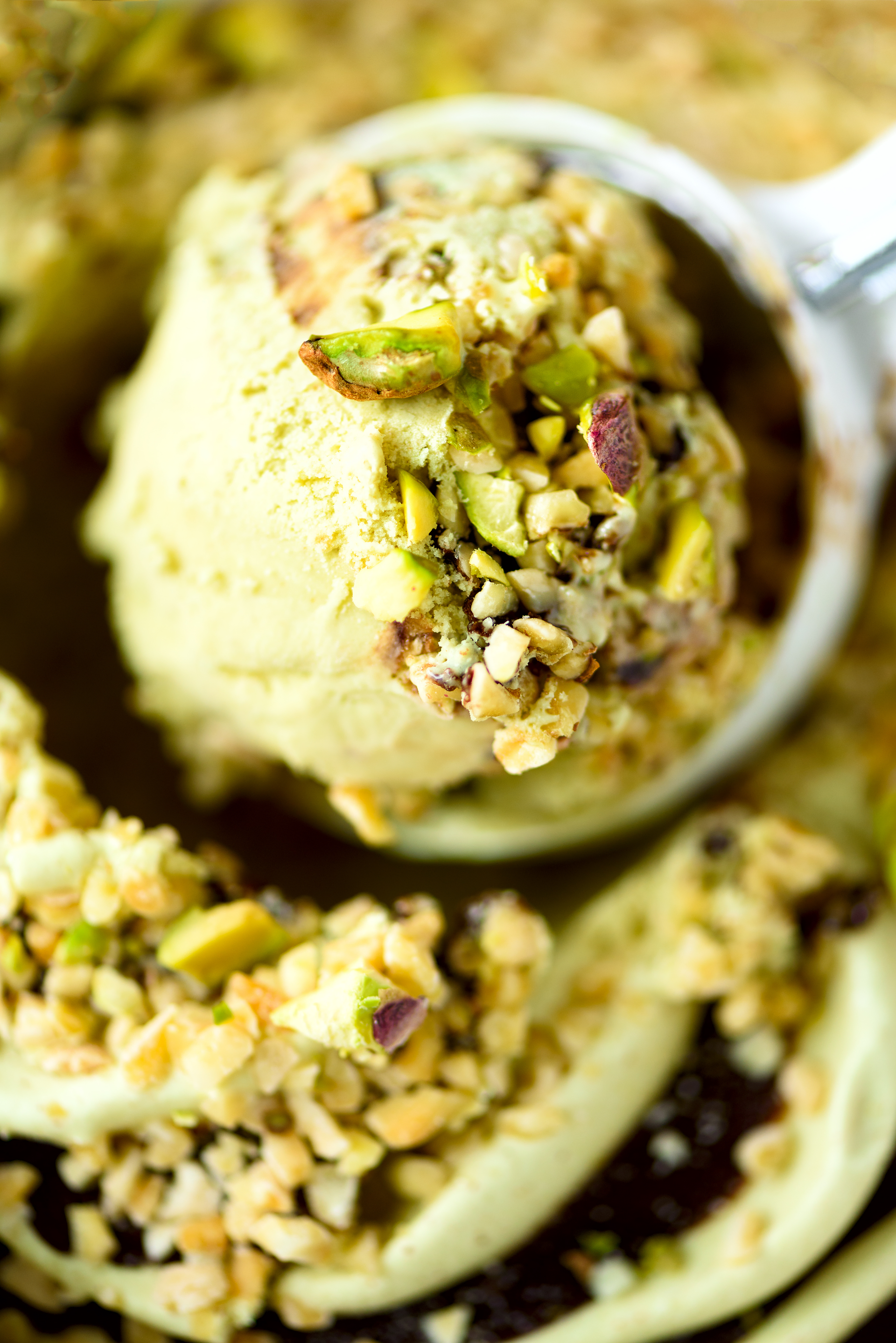 Sicilian Pistachio Gelato with Lemon Zest — Dessert served and photographed from above