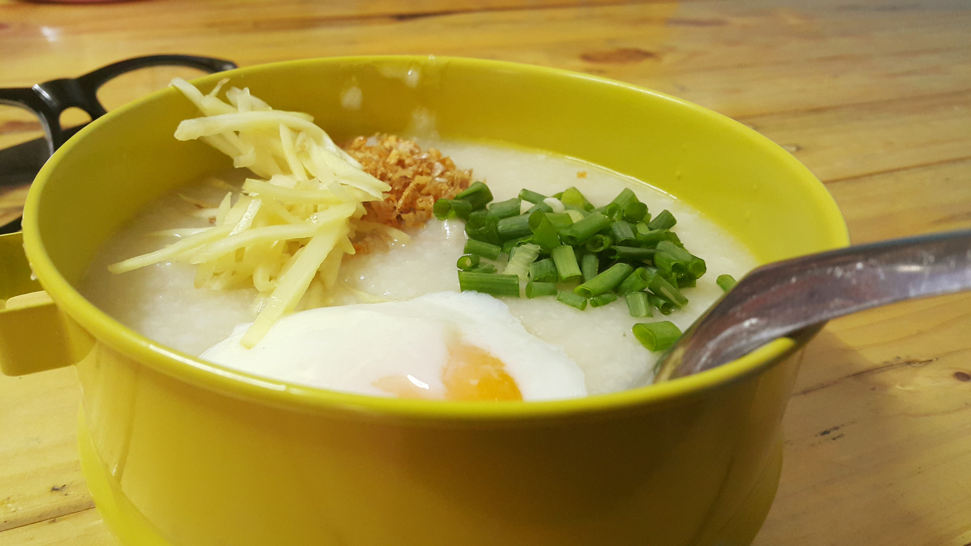 Silky Chinese Egg Drop Soup with Scallions and Tofu — Soup served and photographed from above