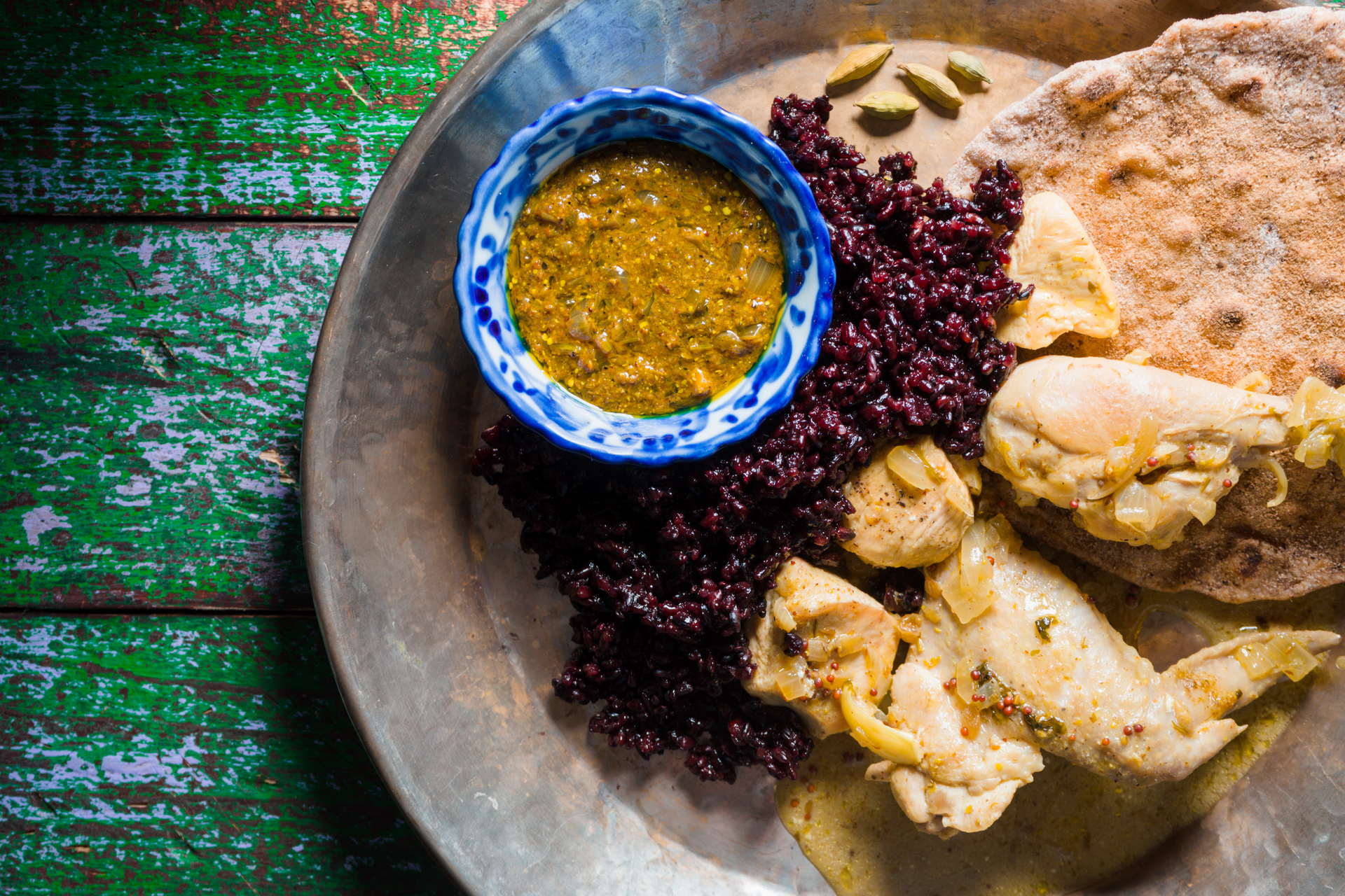 Silky Ethiopian Chiro with Berbere Spices and Flatbread — Main Course served and photographed from above