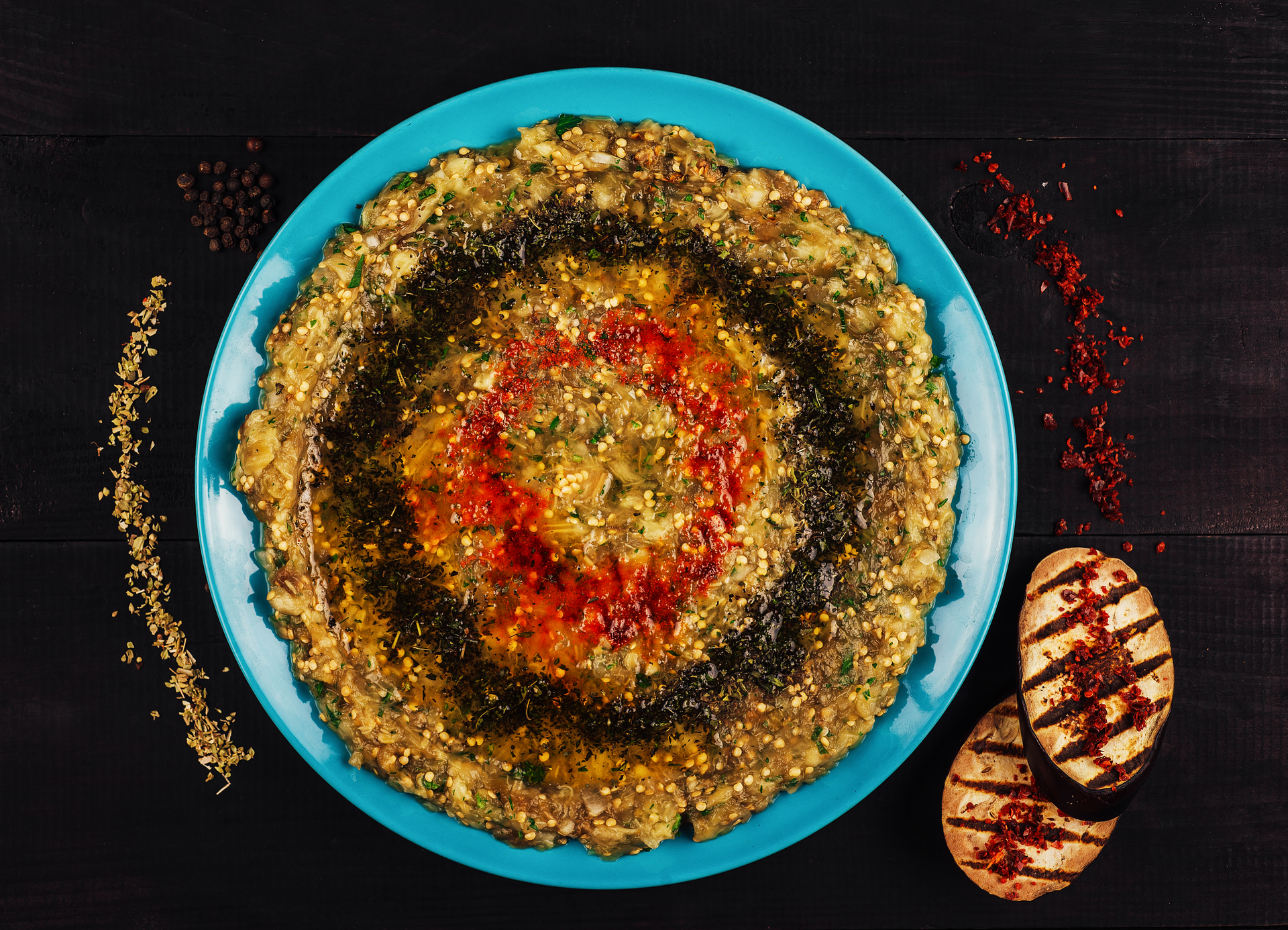 Overhead flat-lay of all ingredients for Silky Iranian Reshteh Polo with Lentil and Raisins laid out on a kitchen surface.