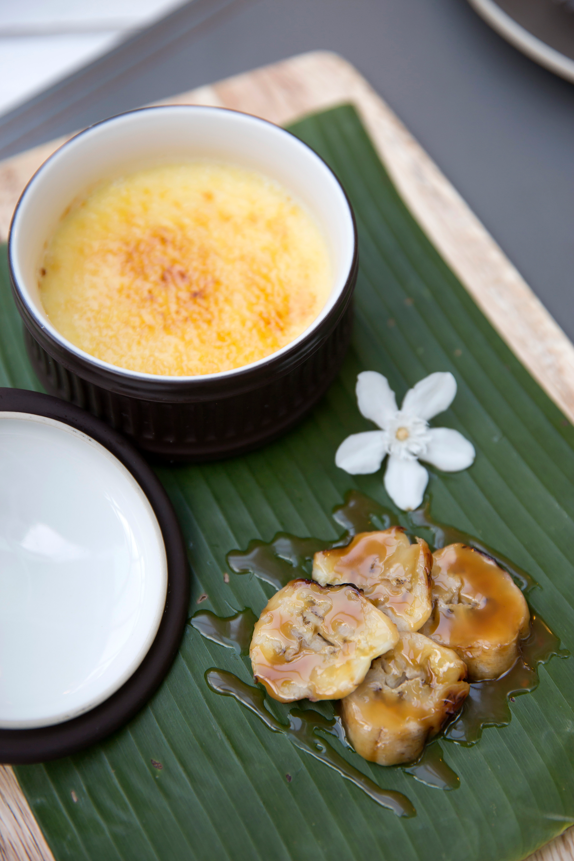 Silky Vietnamese Durian Custard with Coconut Sauce — Dessert served and photographed from above