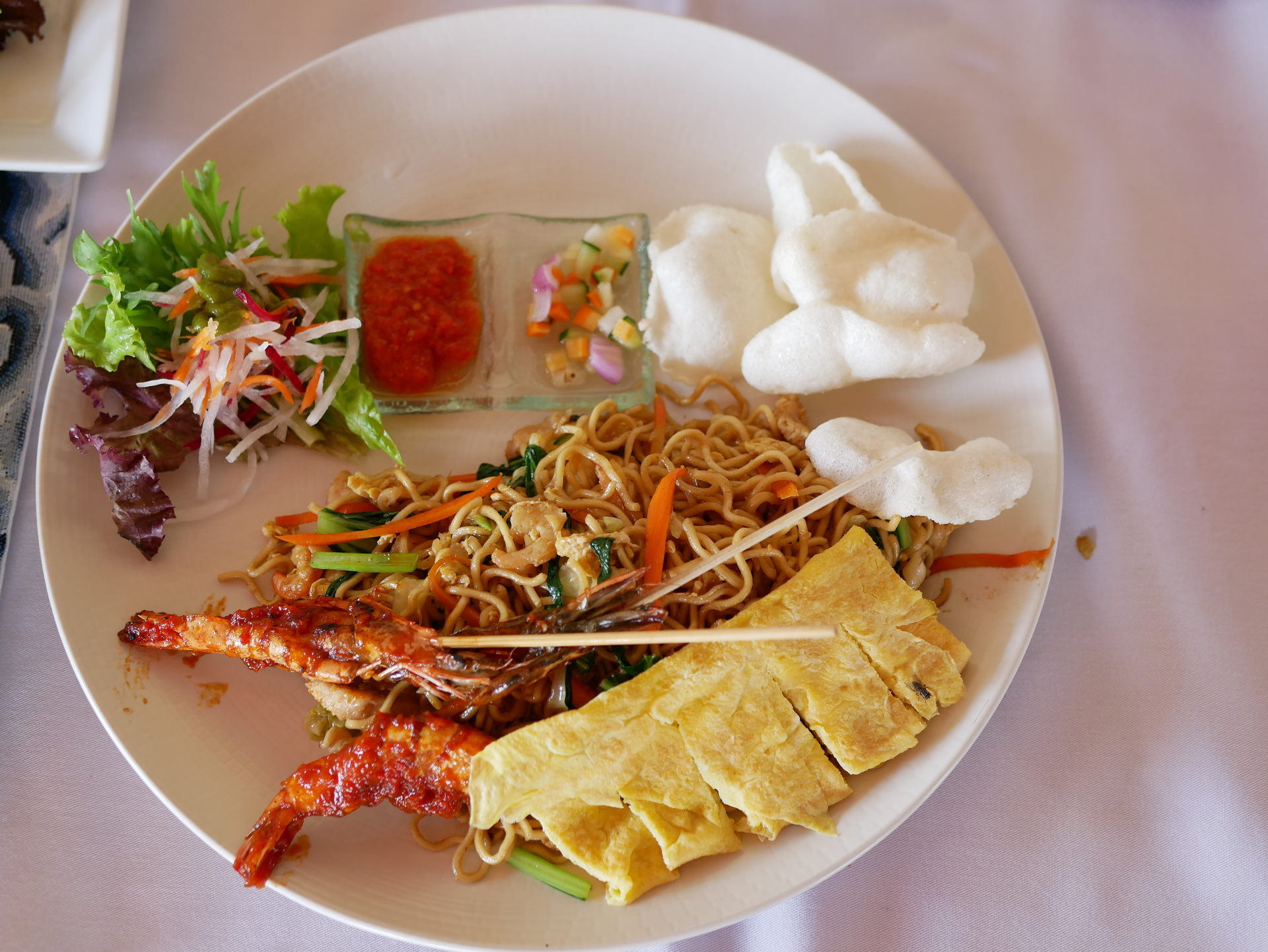 Singaporean Chili Soft-Shell Crab with Crispy Noodles — Main Course served and photographed from above
