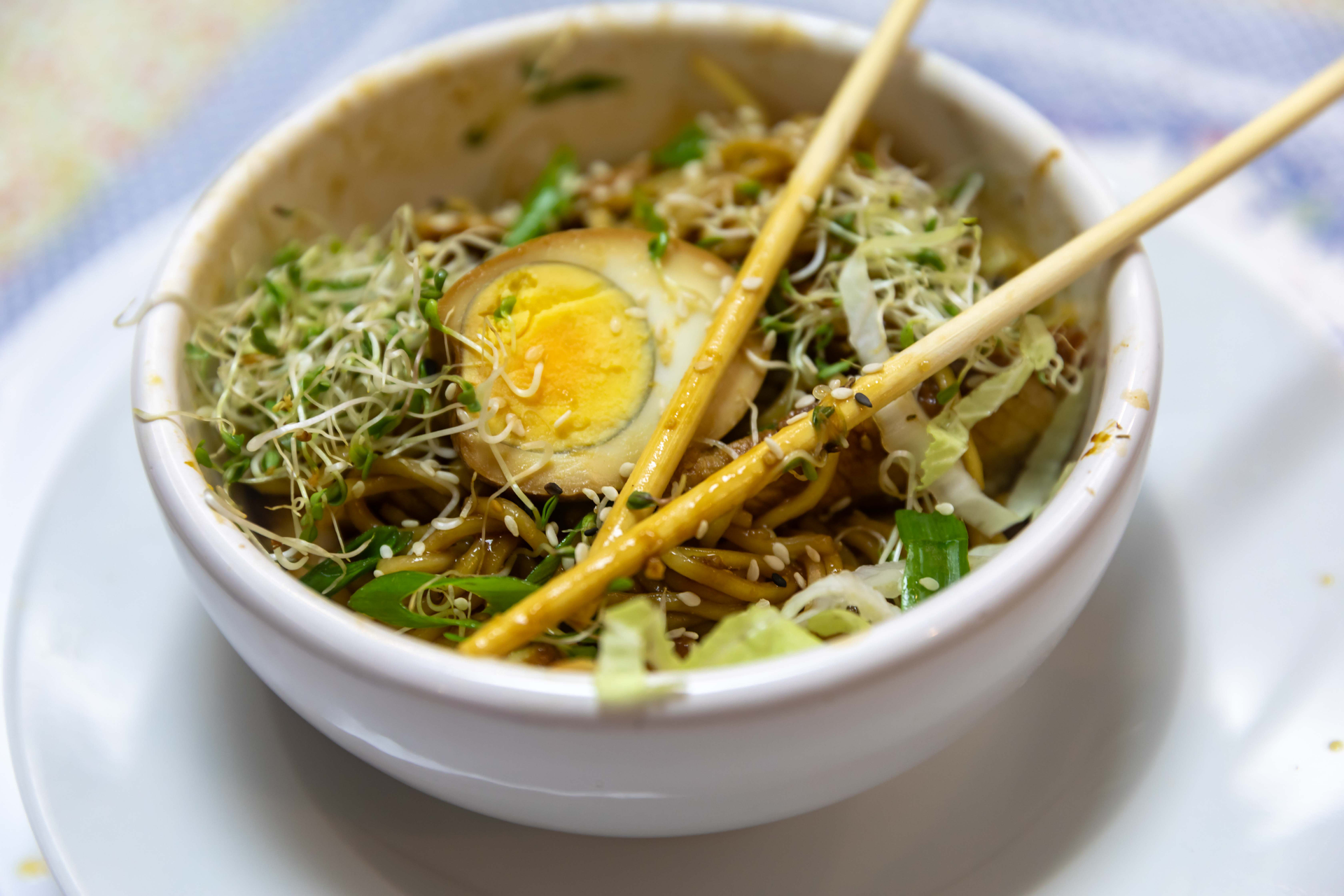Singaporean Laksa with Cockles and Bean Sprouts — Soup served and photographed from above