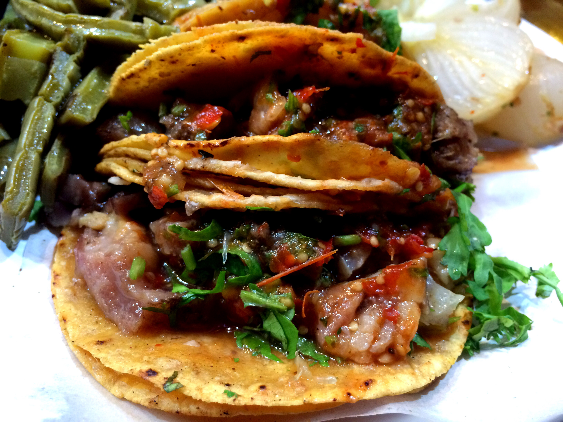 Smoky Brazilian Cassava Street Tacos with Chimichurri — Main Course served and photographed from above