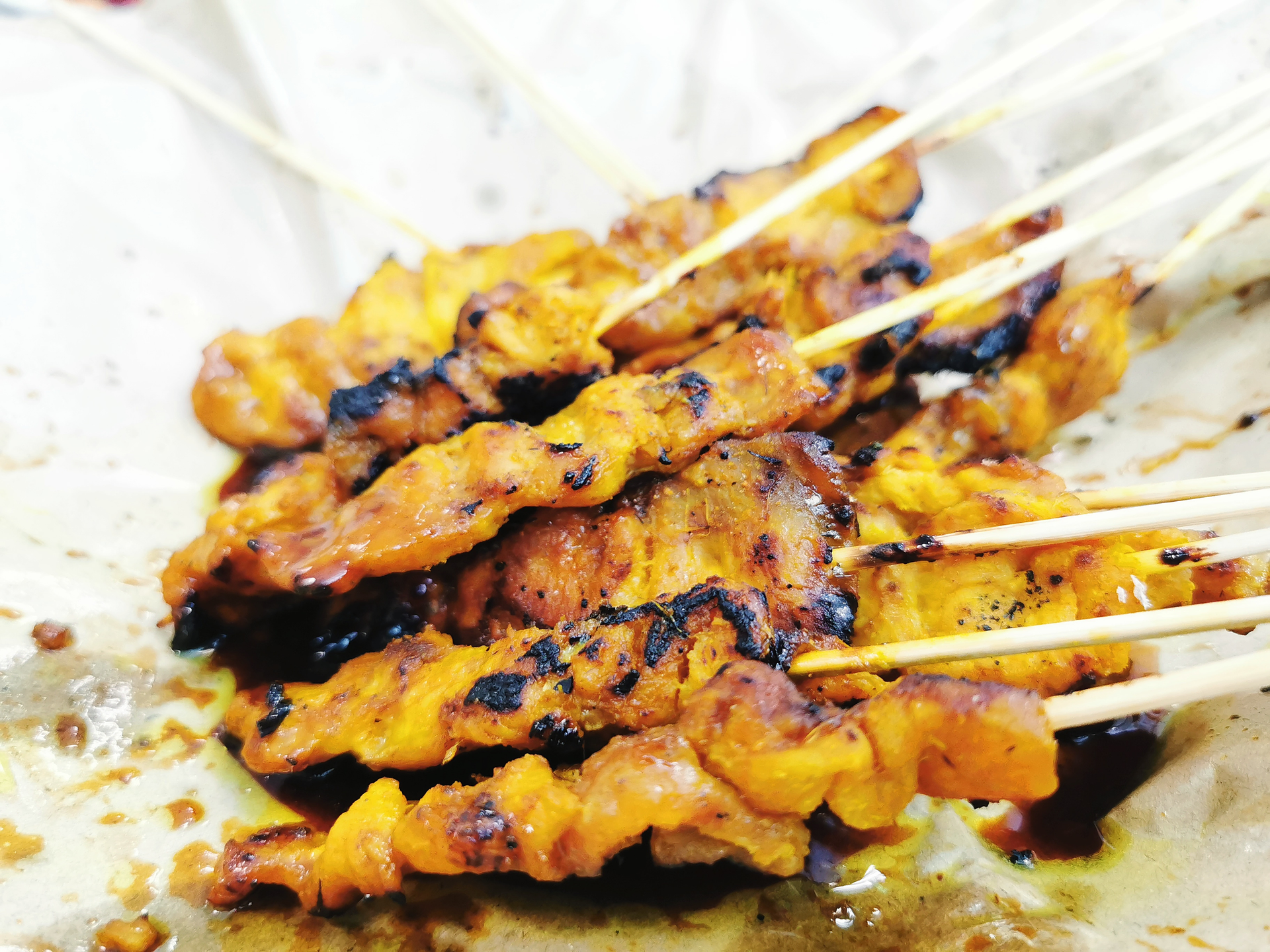 Smoky Filipino Inasal Chicken Skewers with Calamansi Glaze — Main Course served and photographed from above