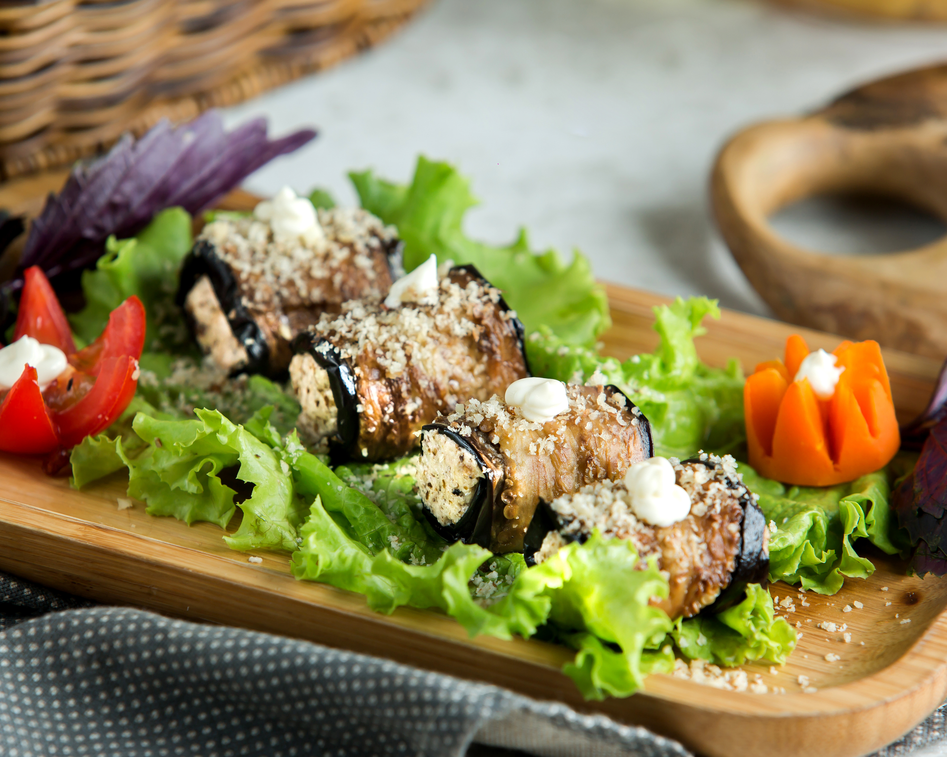 Overhead flat-lay of all ingredients for Smoky Greek Lamb Kebabs with Tzatziki Sauce laid out on a kitchen surface.
