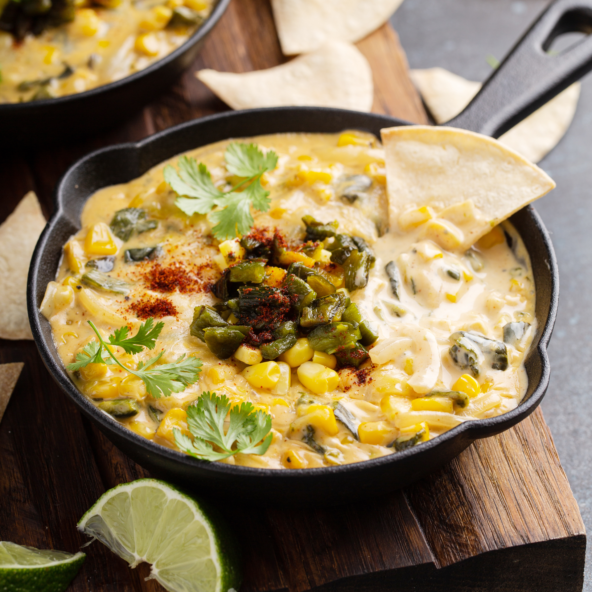 Smoky Mexican Chipotle Corn Soup with Lime — Soup served and photographed from above