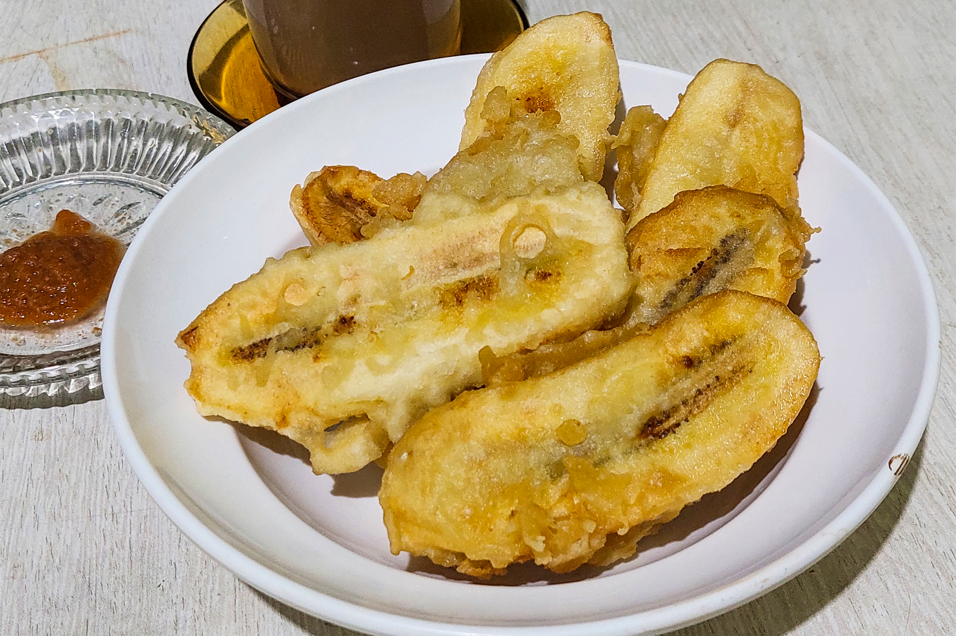 Smoky Venezuelan Cachapas with Plantain Syrup — Main Course served and photographed from above