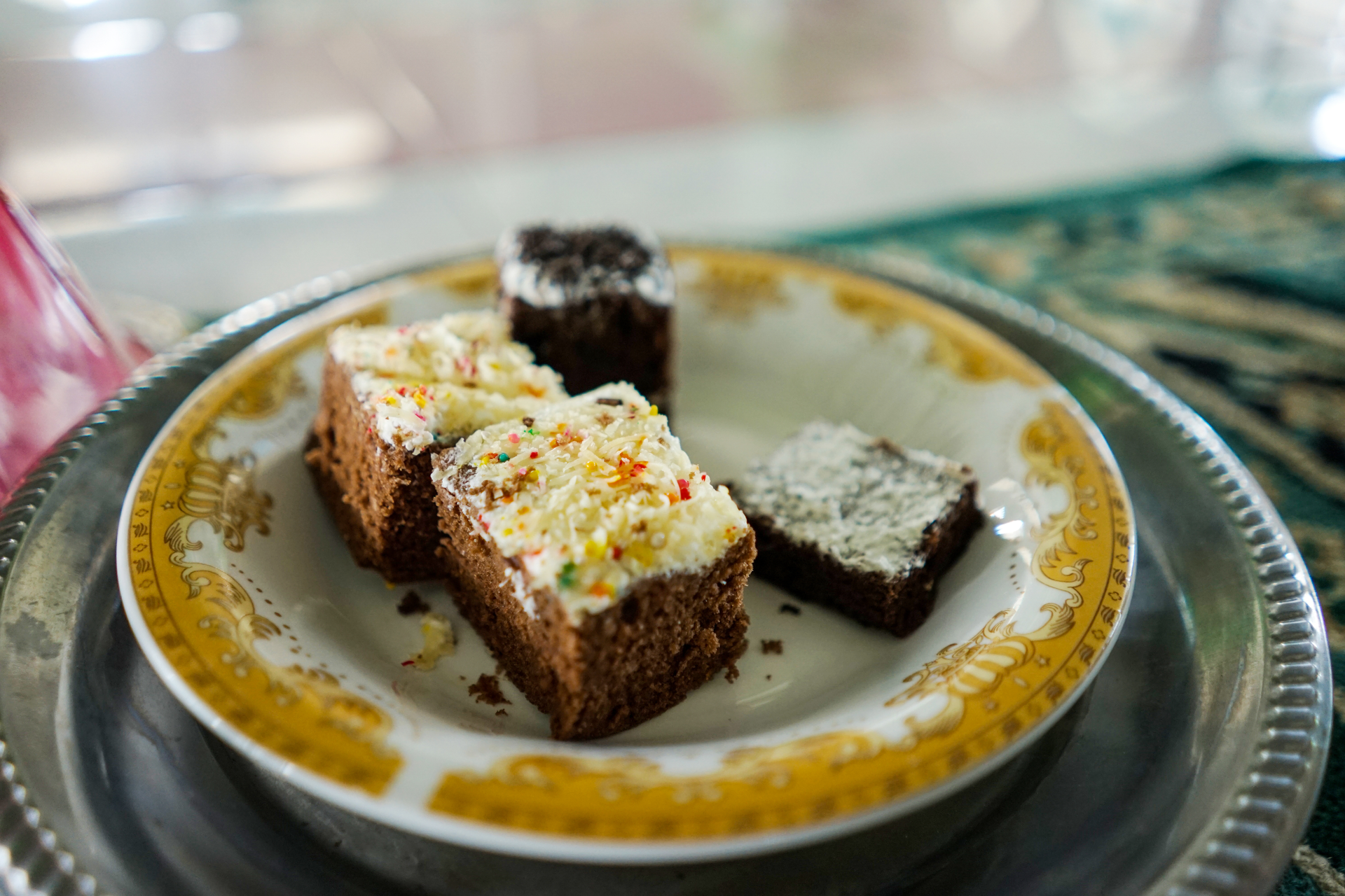 South Asian Cardamom-Saffron Milk Cake — Dessert served and photographed from above