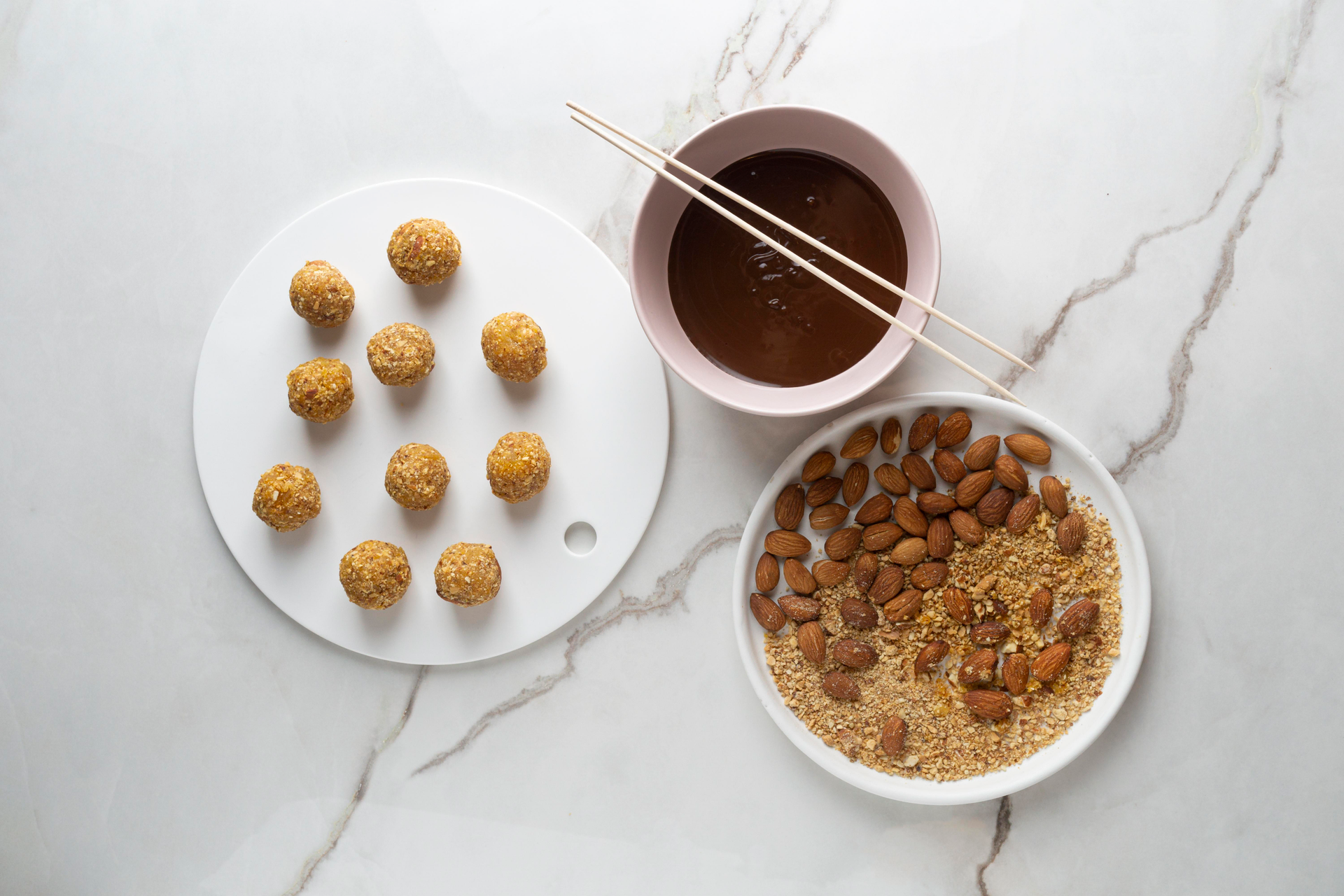Southern Indian Tamarind Rice Balls with Spiced Peanuts — Main Course served and photographed from above