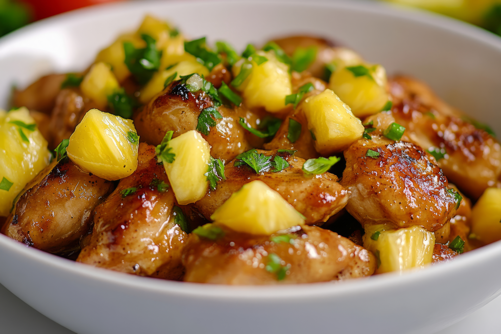 Spiced Filipino Chicken Adobo with Pineapple Chunks — Main Course served and photographed from above