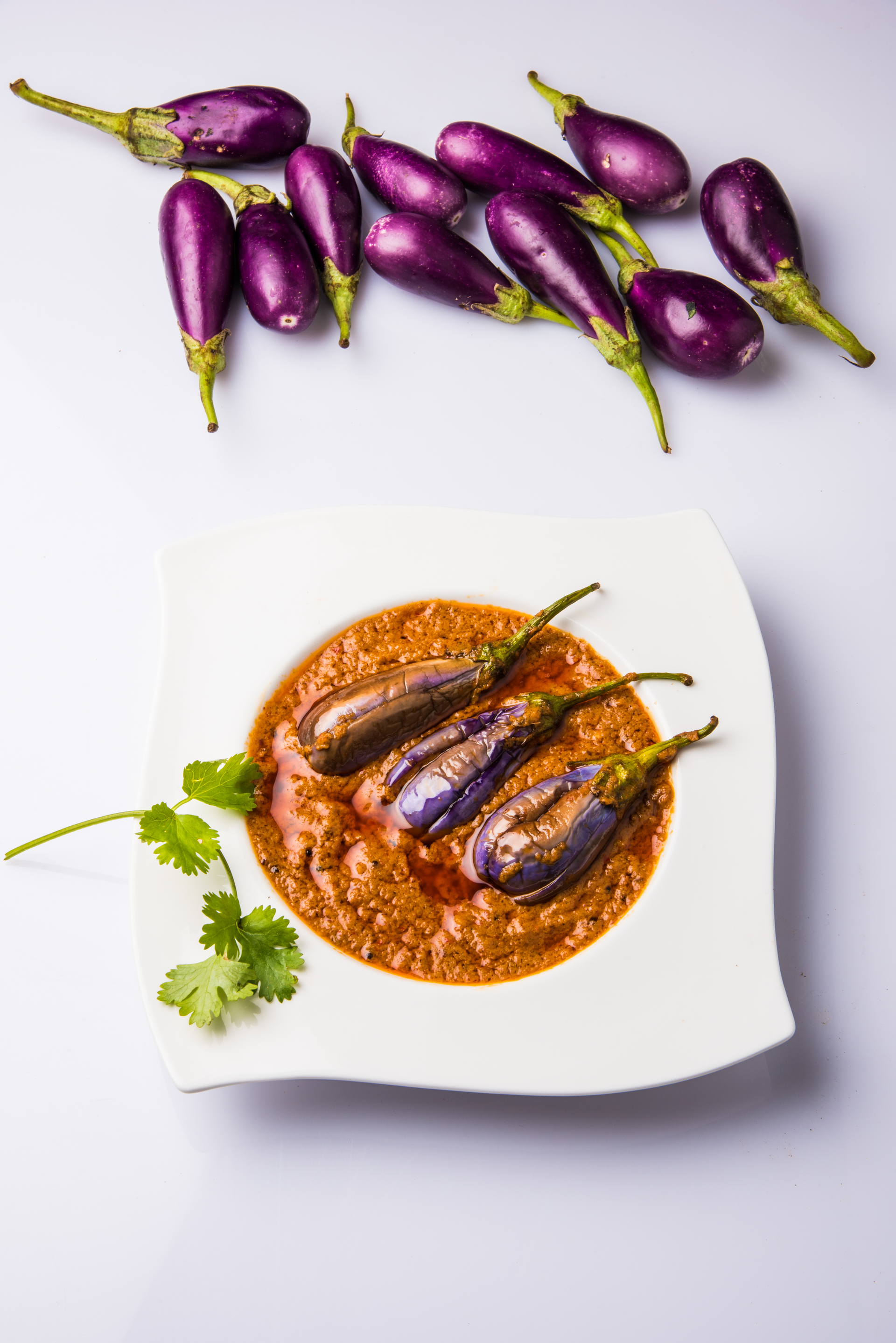Spiced Indian Eggplant Bharta with Charred Onions — Main Course served and photographed from above