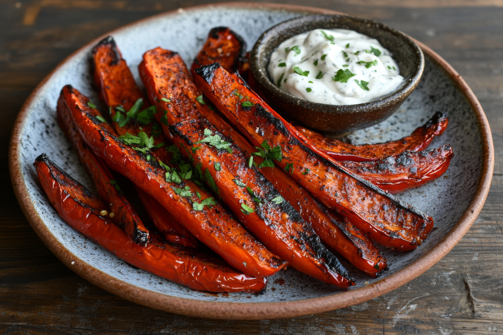 Overhead flat-lay of all ingredients for Spicy Algerian Merguez Sausage with Harissa Yogurt laid out on a kitchen surface.