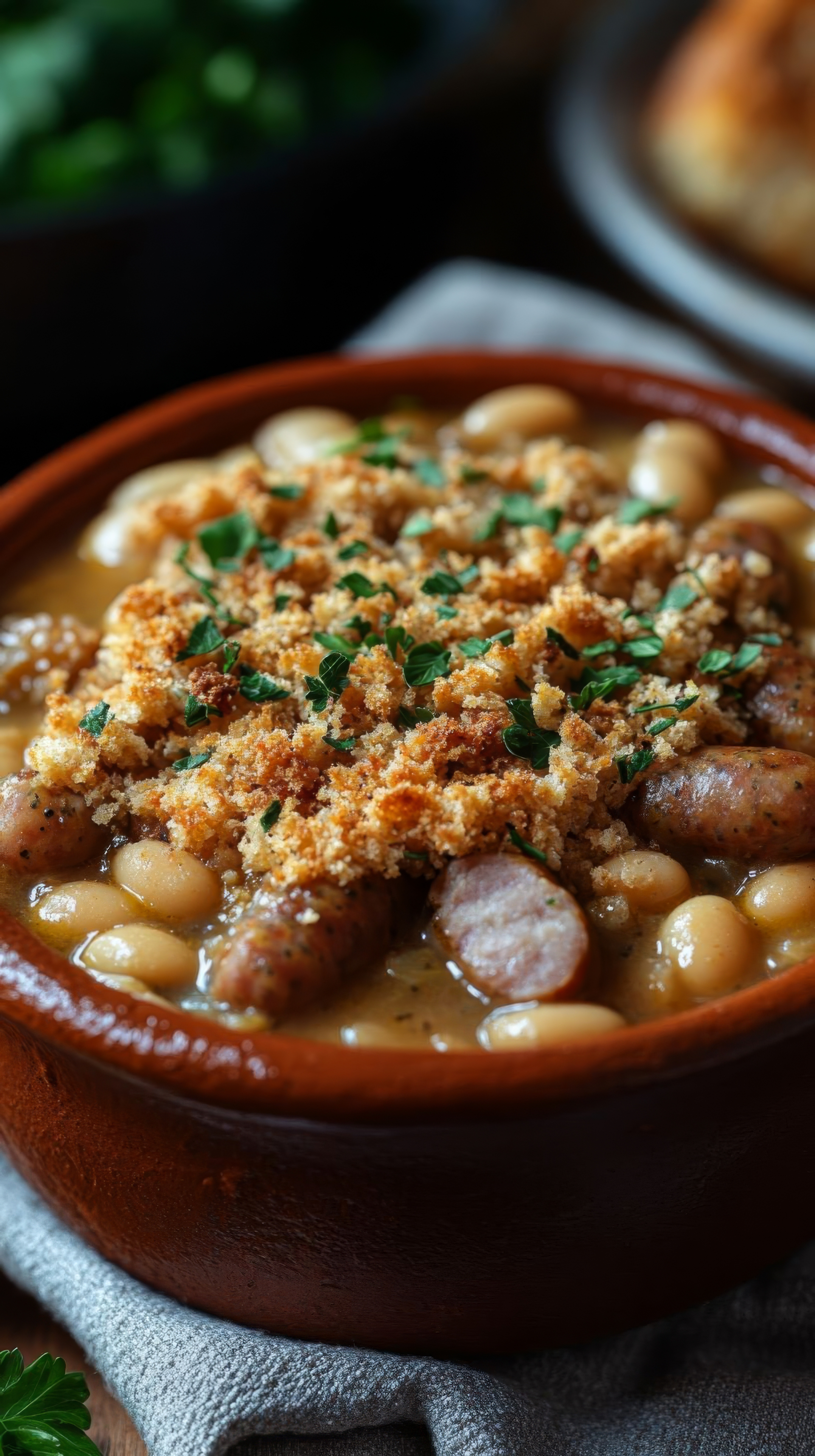 Overhead flat-lay of all ingredients for Spicy Catalan Escudella with Chorizo and Chickpeas laid out on a kitchen surface.