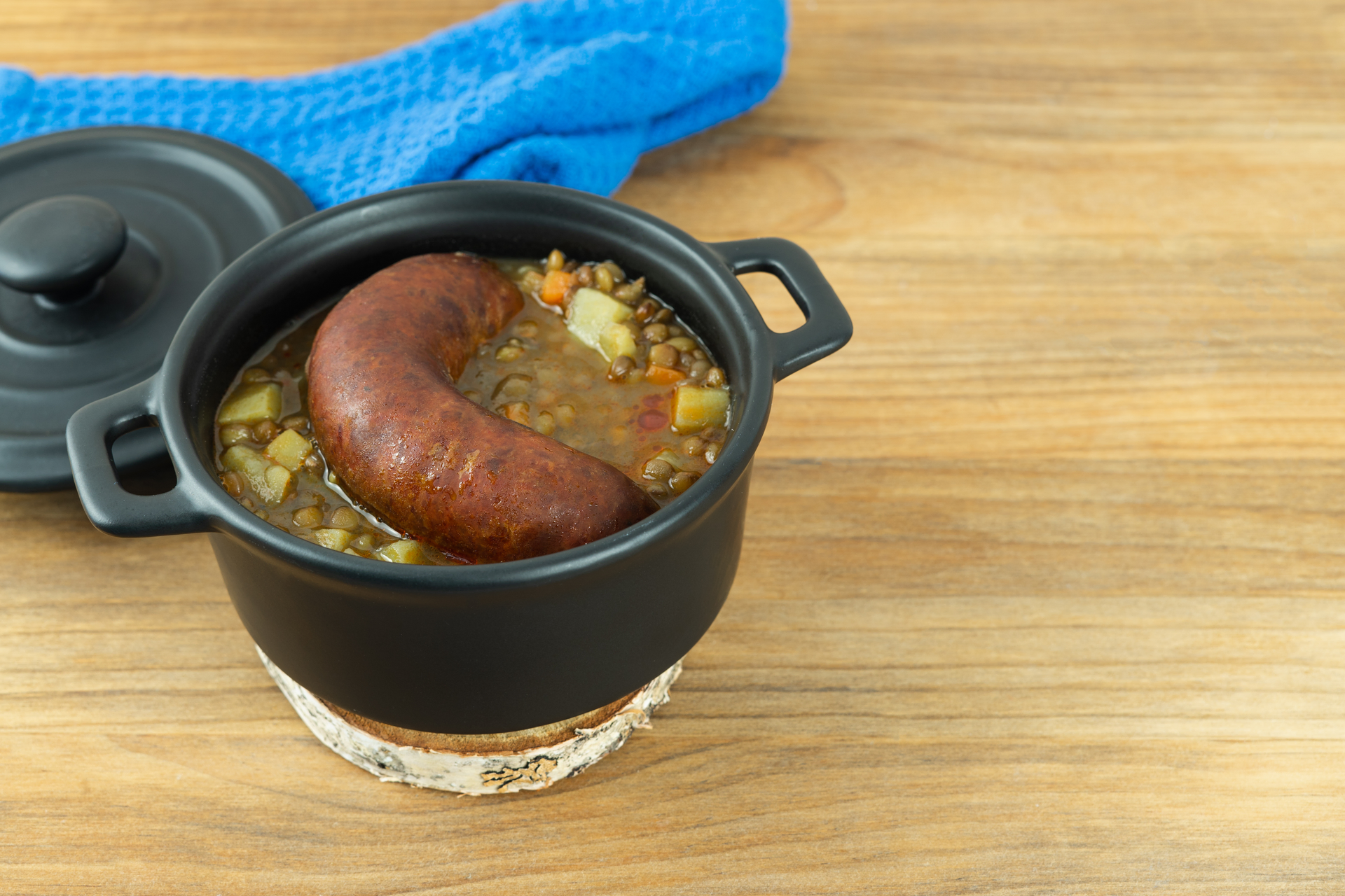 Spicy Hungarian Debrecener Sausage Stew — Main Course served and photographed from above