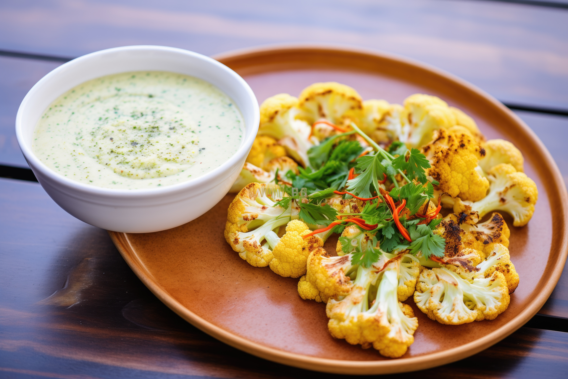 Overhead flat-lay of all ingredients for Spicy Indian Cauliflower Korma with Cashew Cream Sauce laid out on a kitchen surface.