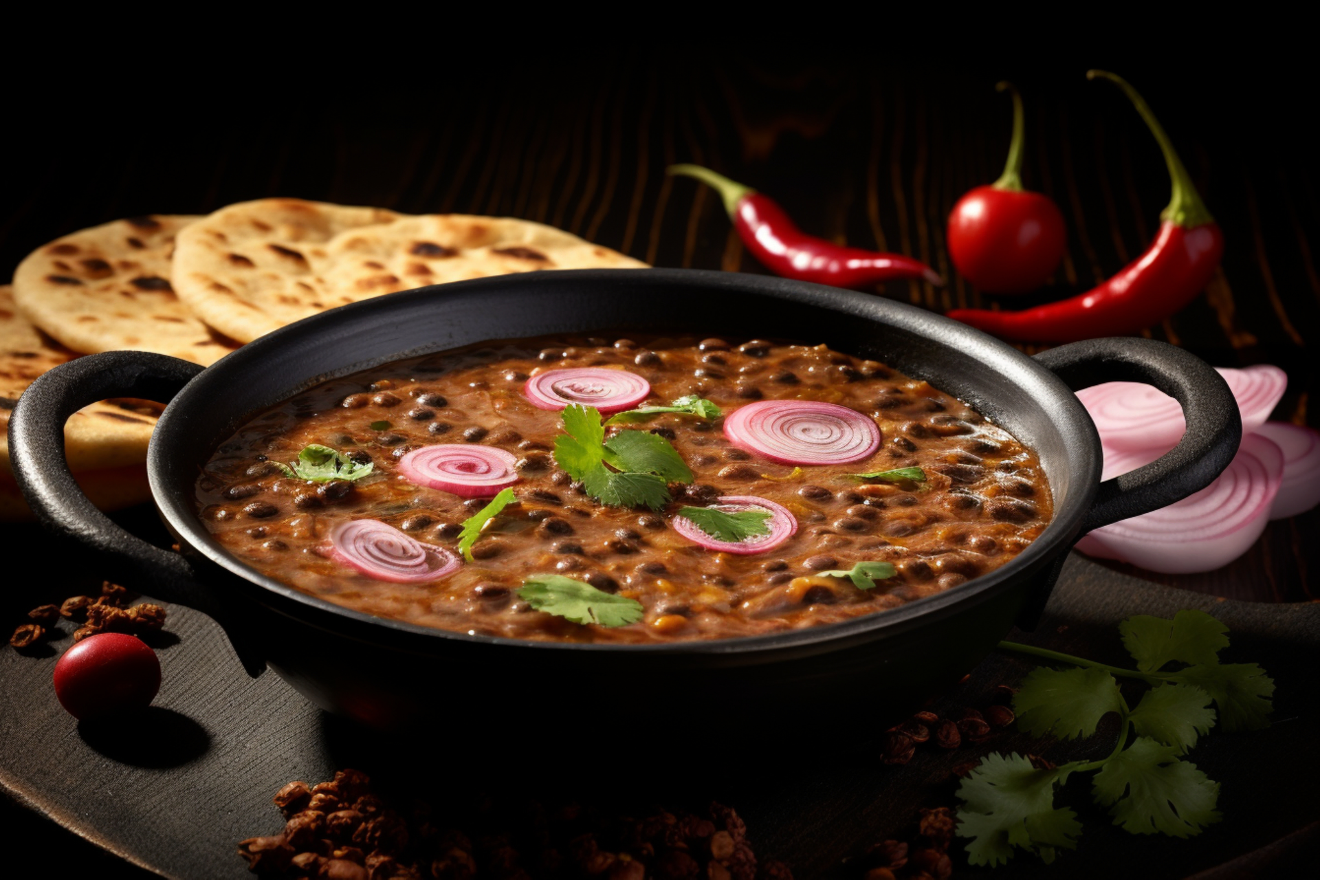 Spicy Indian Rajma Masala with Ginger and Cumin — Main Course served and photographed from above