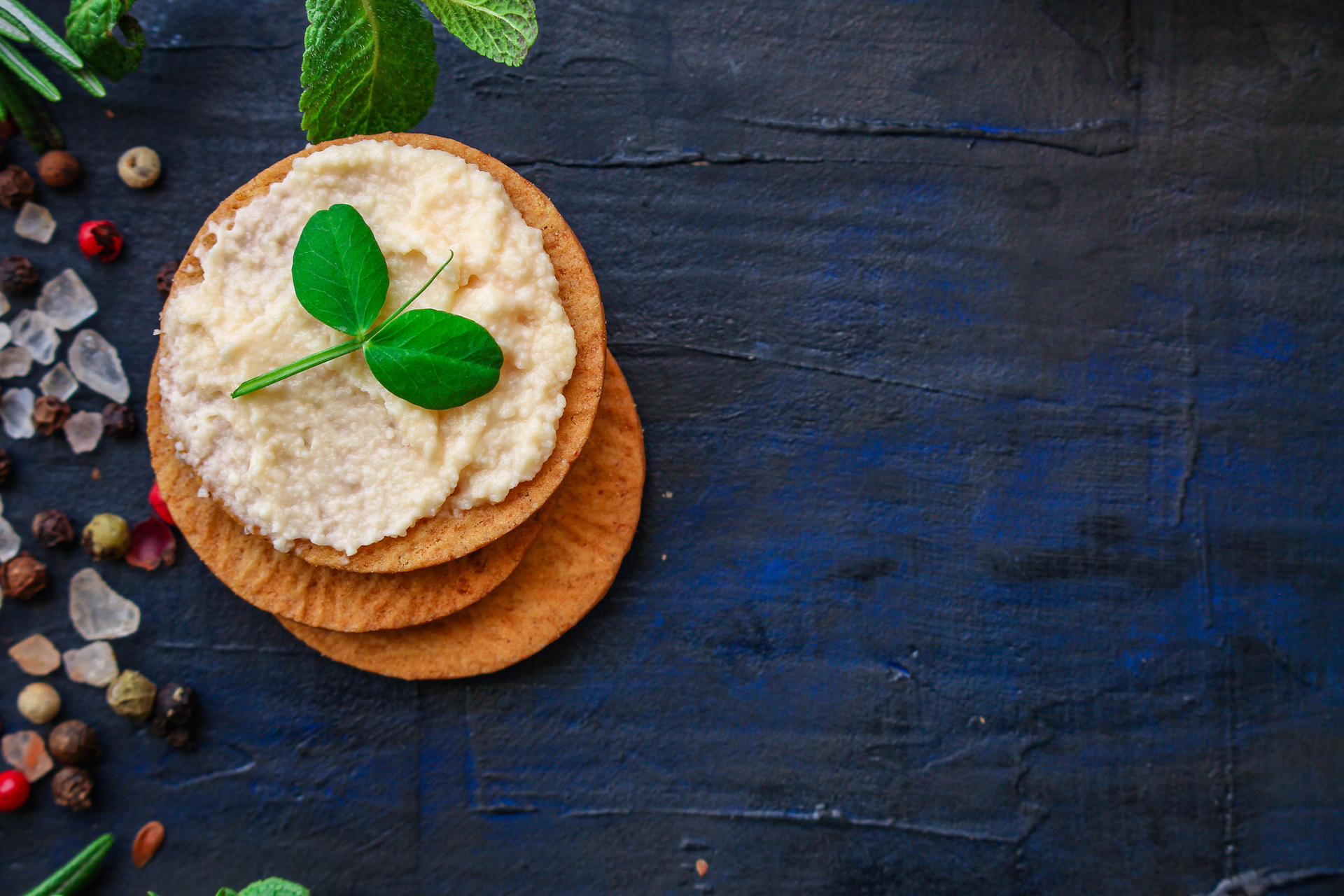 Spicy Indian Sorghum Roti with Fresh Mint and Tahini Spread — Main Course served and photographed from above
