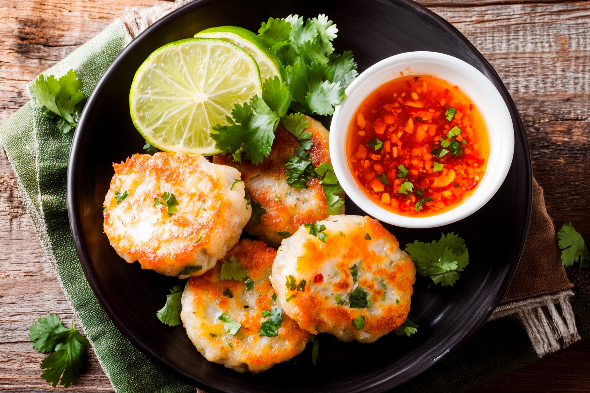 Overhead flat-lay of all ingredients for Spicy Indonesian Sambal Shrimp Cake with Lime Zest laid out on a kitchen surface.