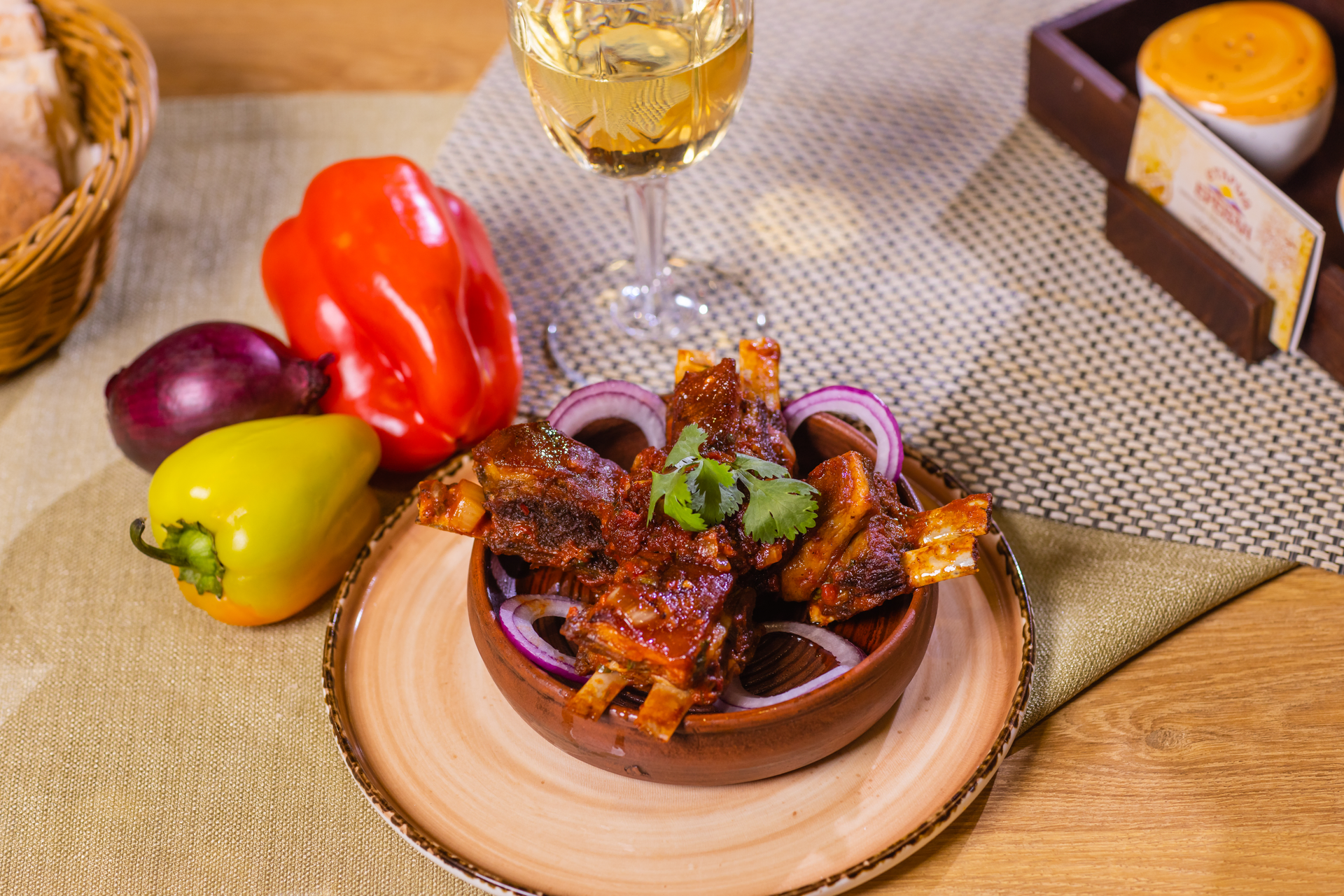 Spicy Malagasy Roasted Zebu with Tomato Ginger Salsa — Main Course served and photographed from above