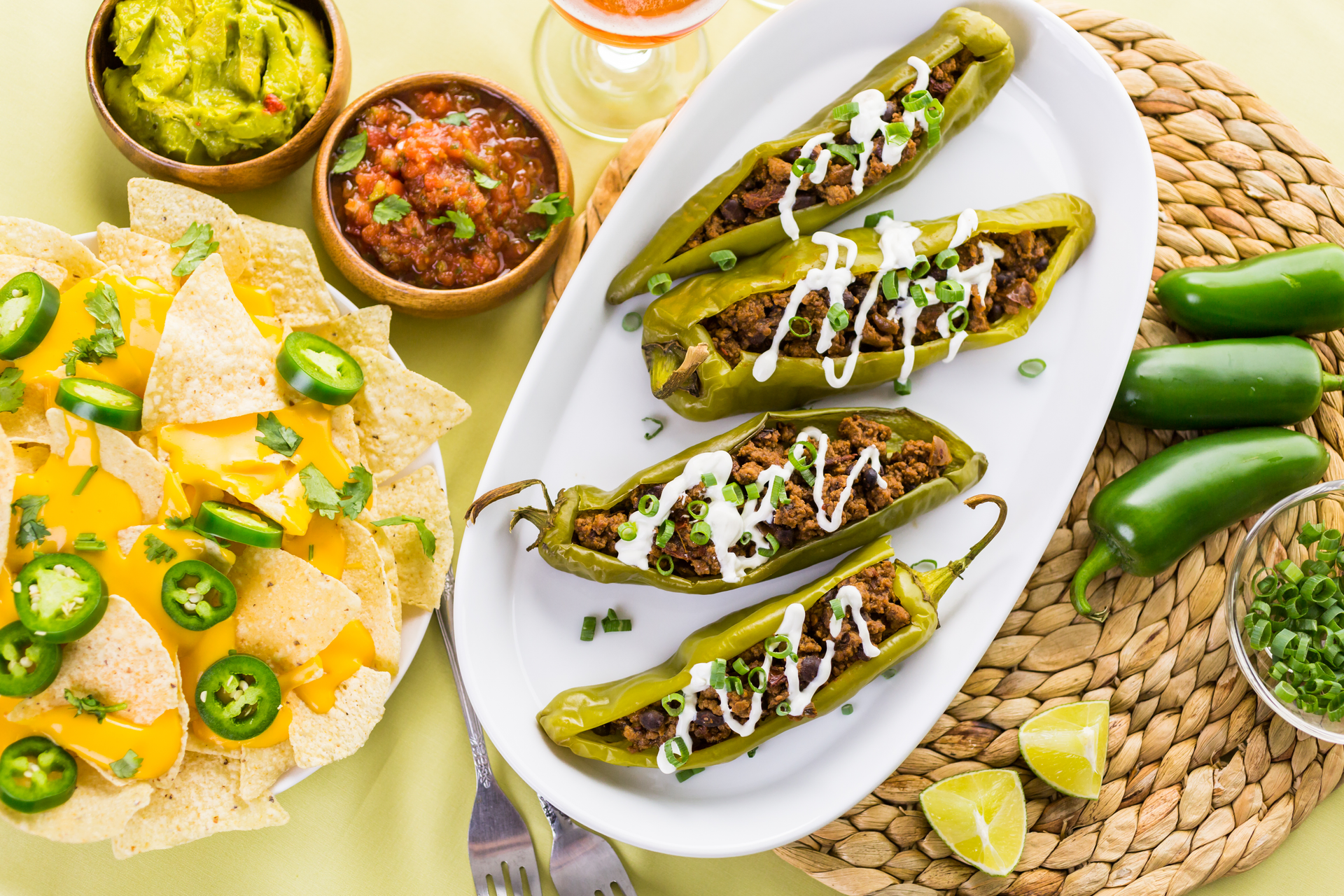 Spicy Mexican Jalapeño Poppers with Cotija Cheese — Appetizer served and photographed from above