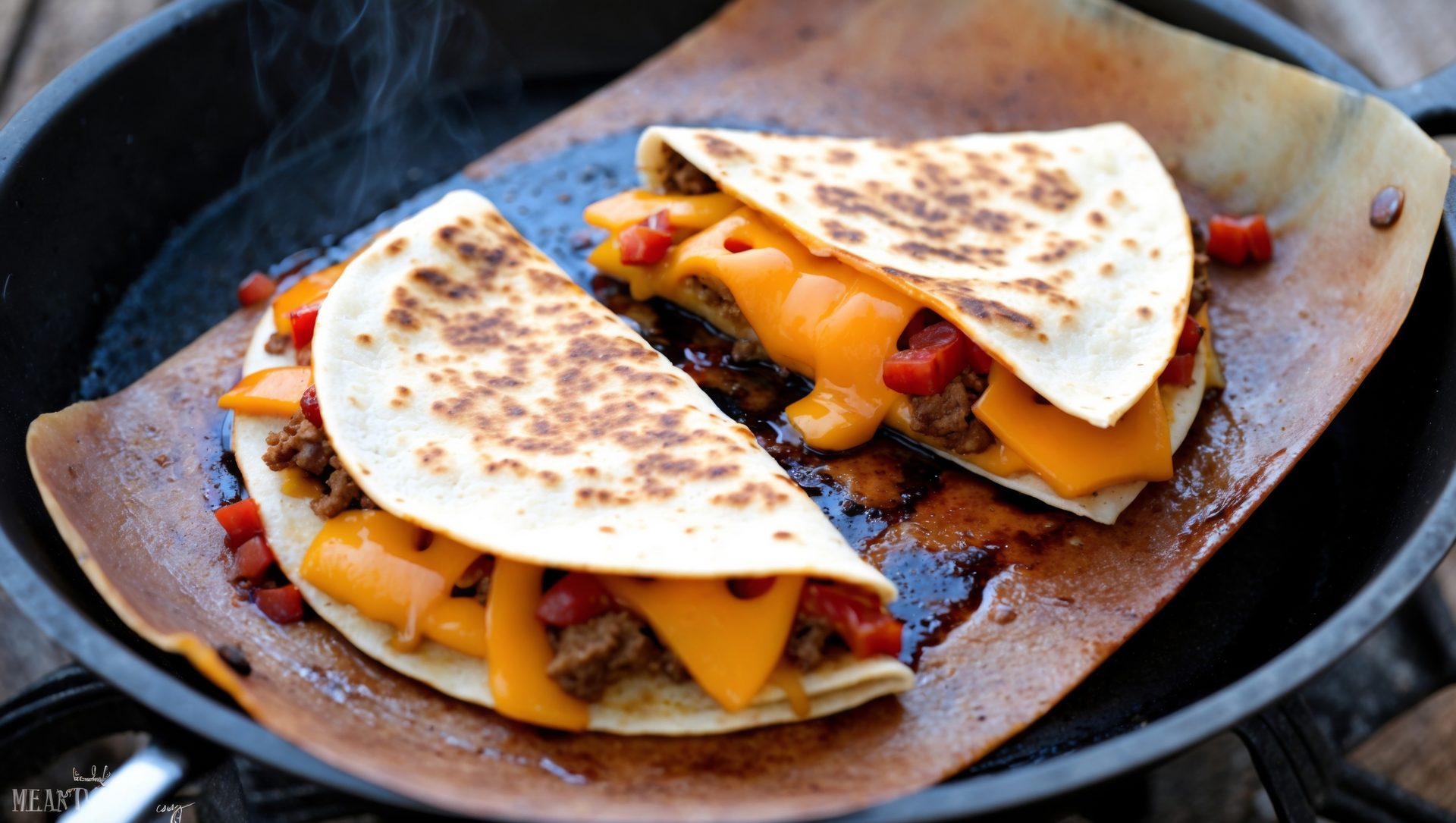 Overhead flat-lay of all ingredients for Spicy Mexican Mole-Infused Corn and Chorizo Quesadillas laid out on a kitchen surface.