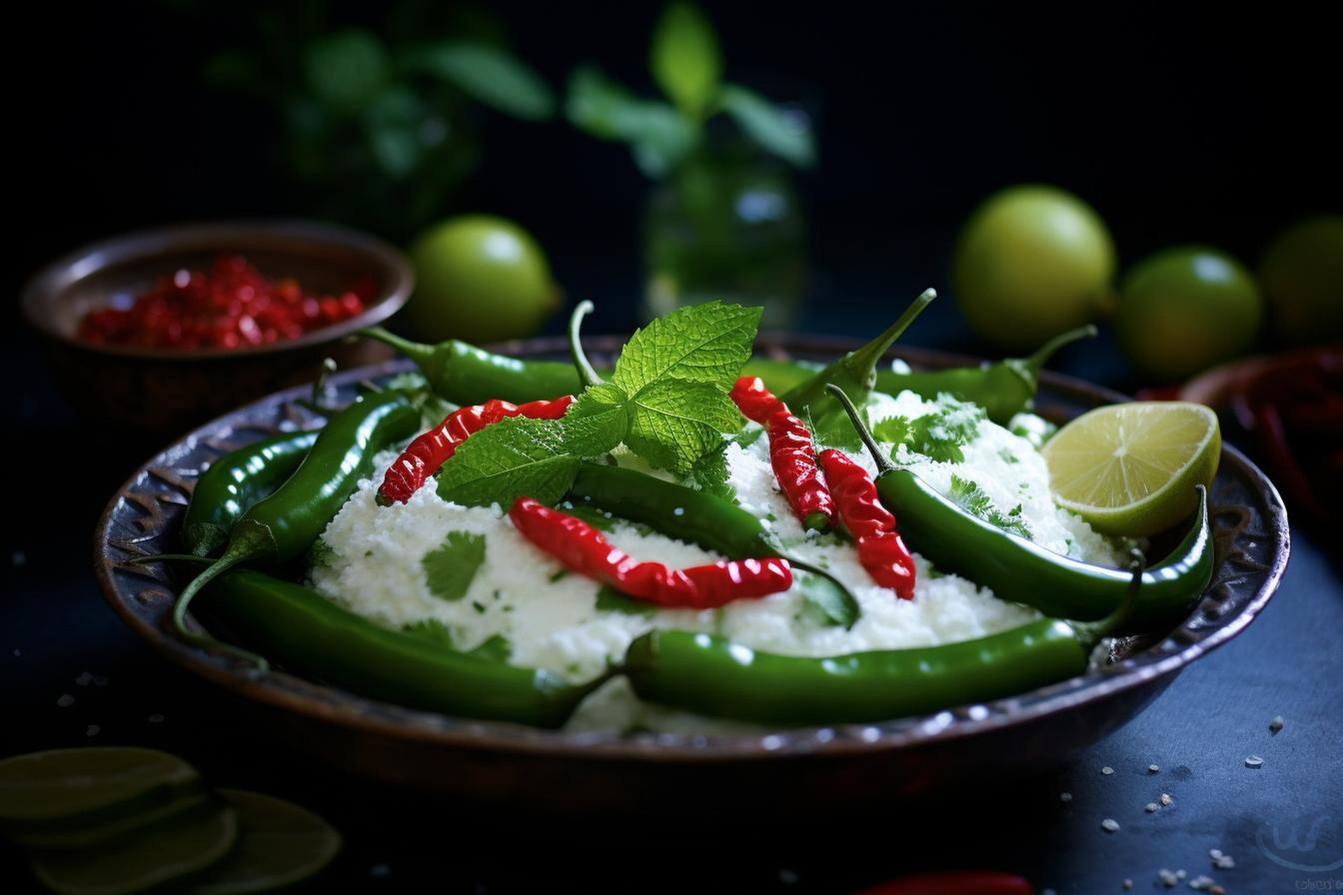 Spicy Mexican Rajas con Crema with Poblano Peppers — Appetizer served and photographed from above