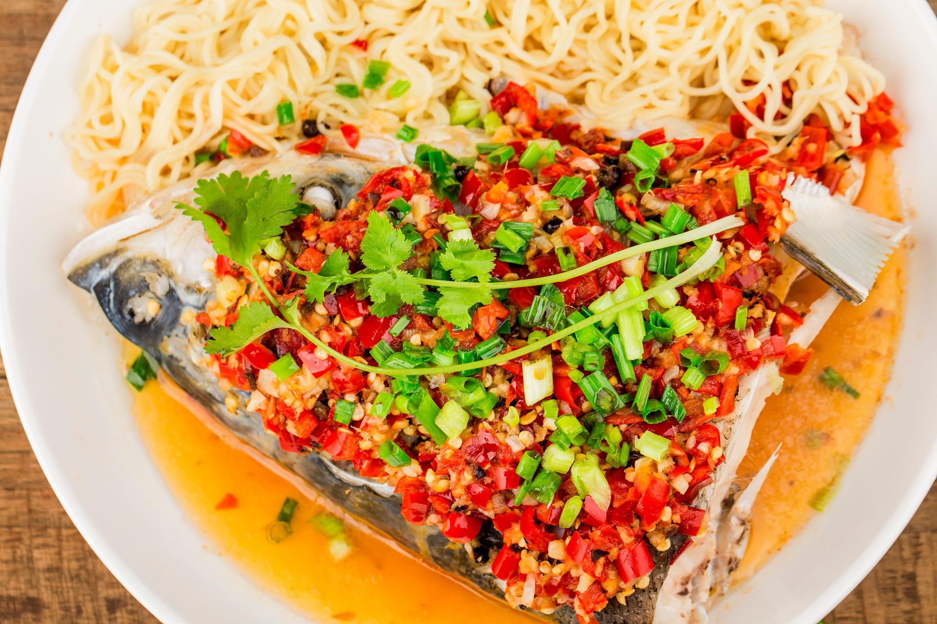 Spicy Sichuan Boiled Fish with Bean Sprouts and Chili Oil